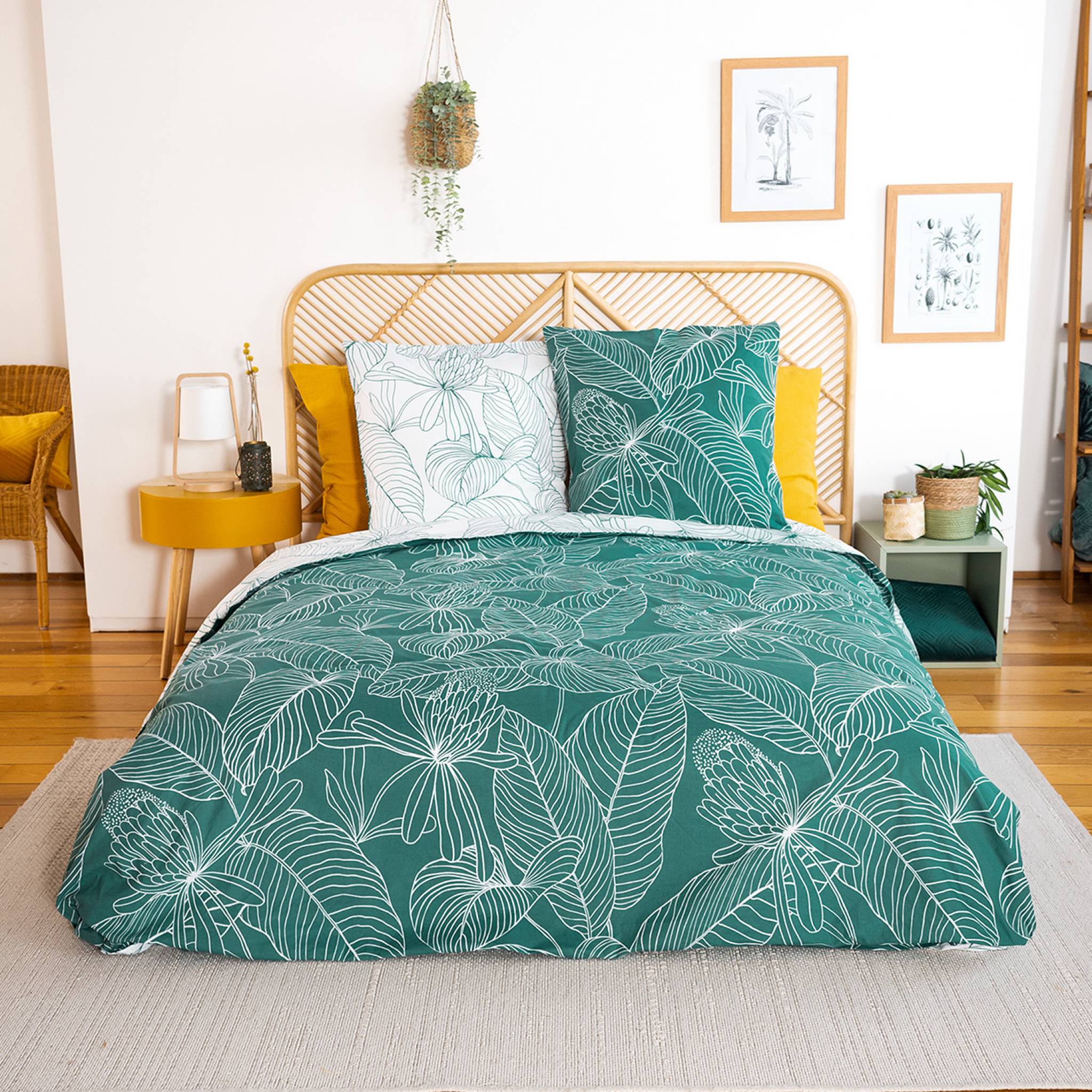 parure de lit réversible imprimé floral en coton adouci,  240x220cm