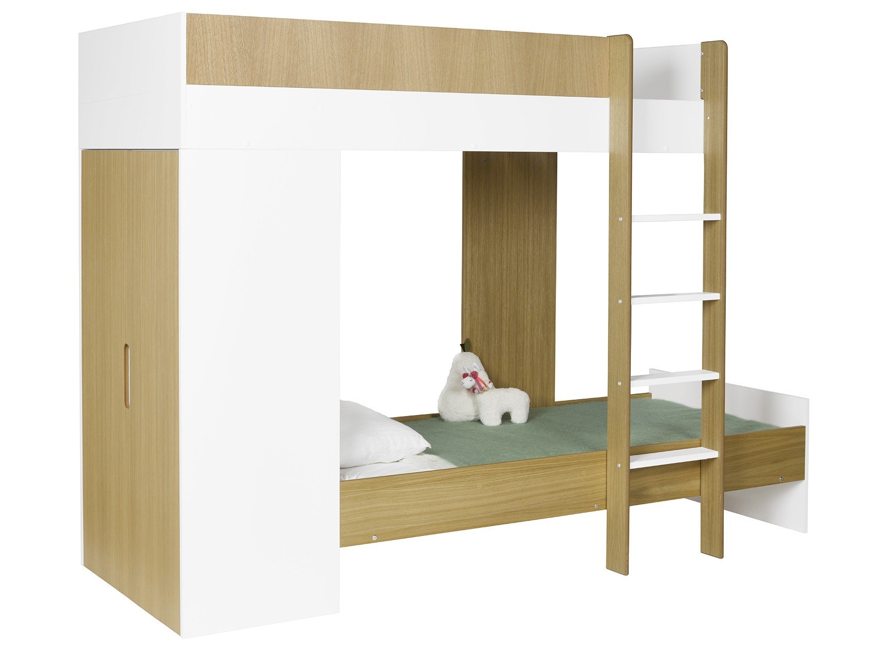 lit superposé avec armoire 90x190 blanc et bois