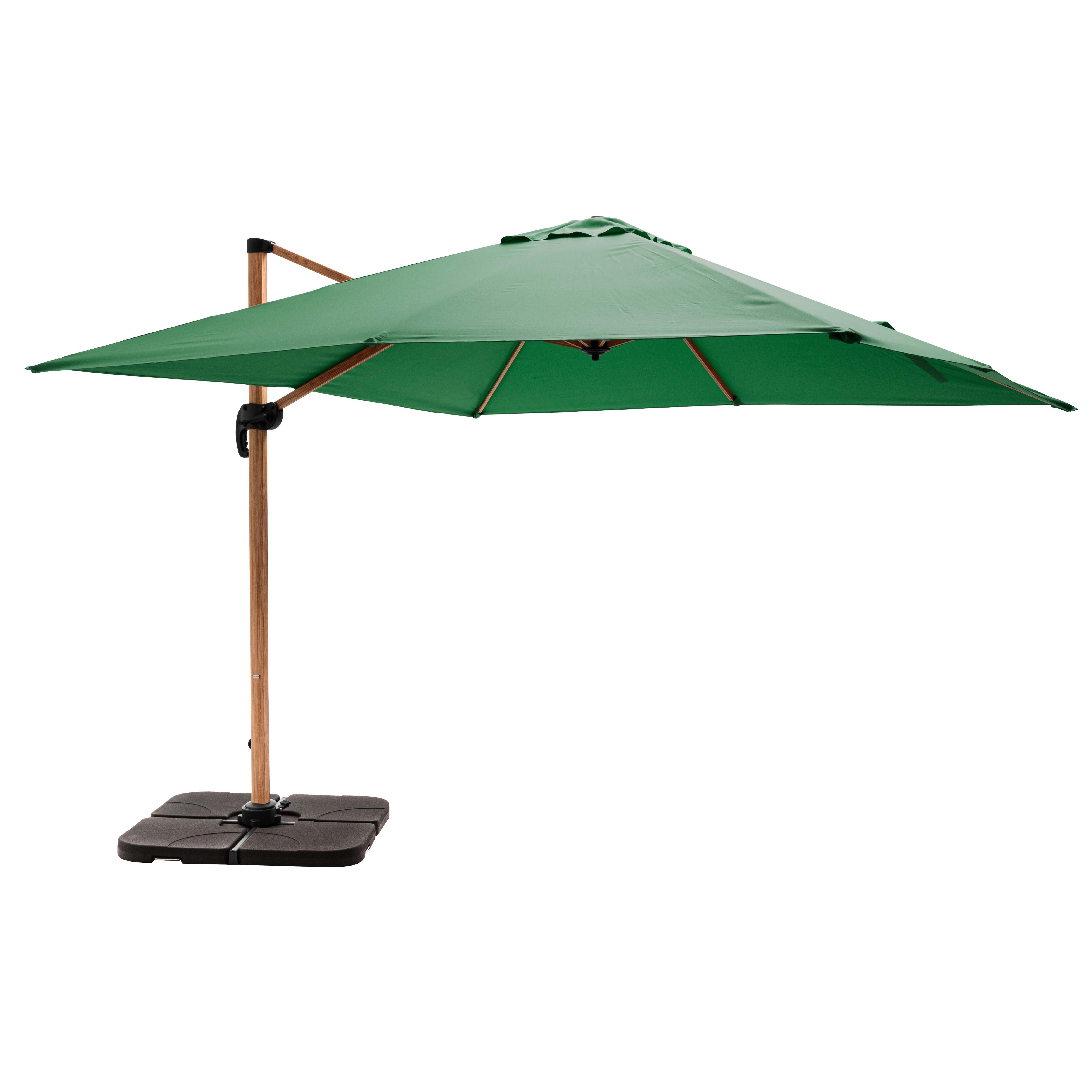 Parasol déporté 3x3m et 4 dalles à remplir effet bois vert cactus