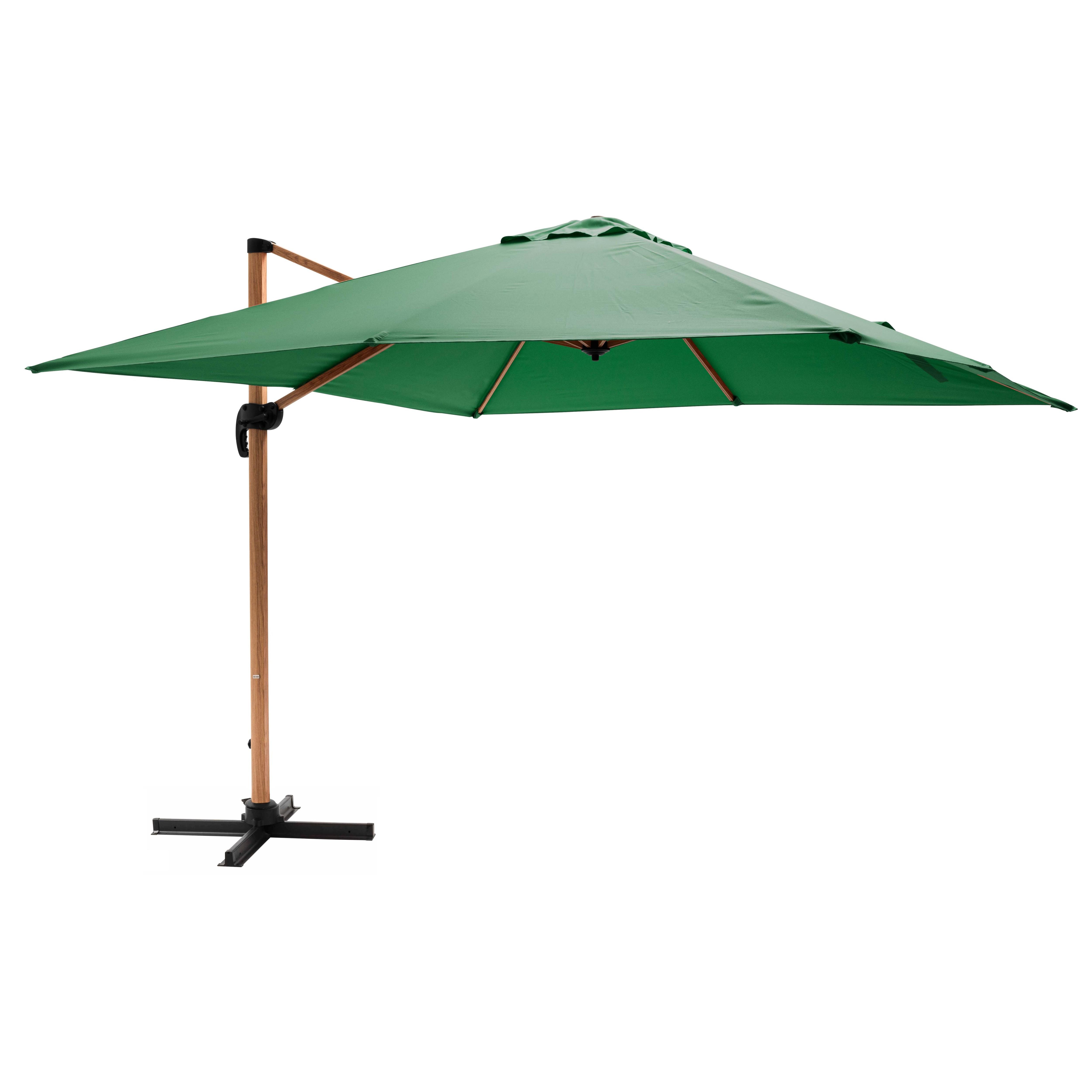 Parasol déporté carré 3x3m effet bois vert cactus