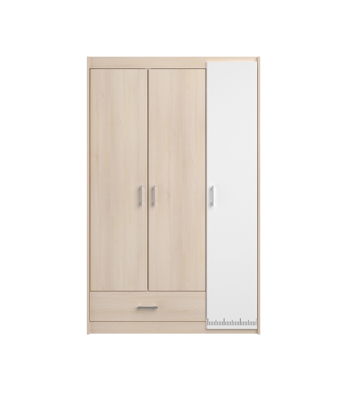 armoire 3 portes 1 tiroir avec penderie l112 cm - décor bois et blanc