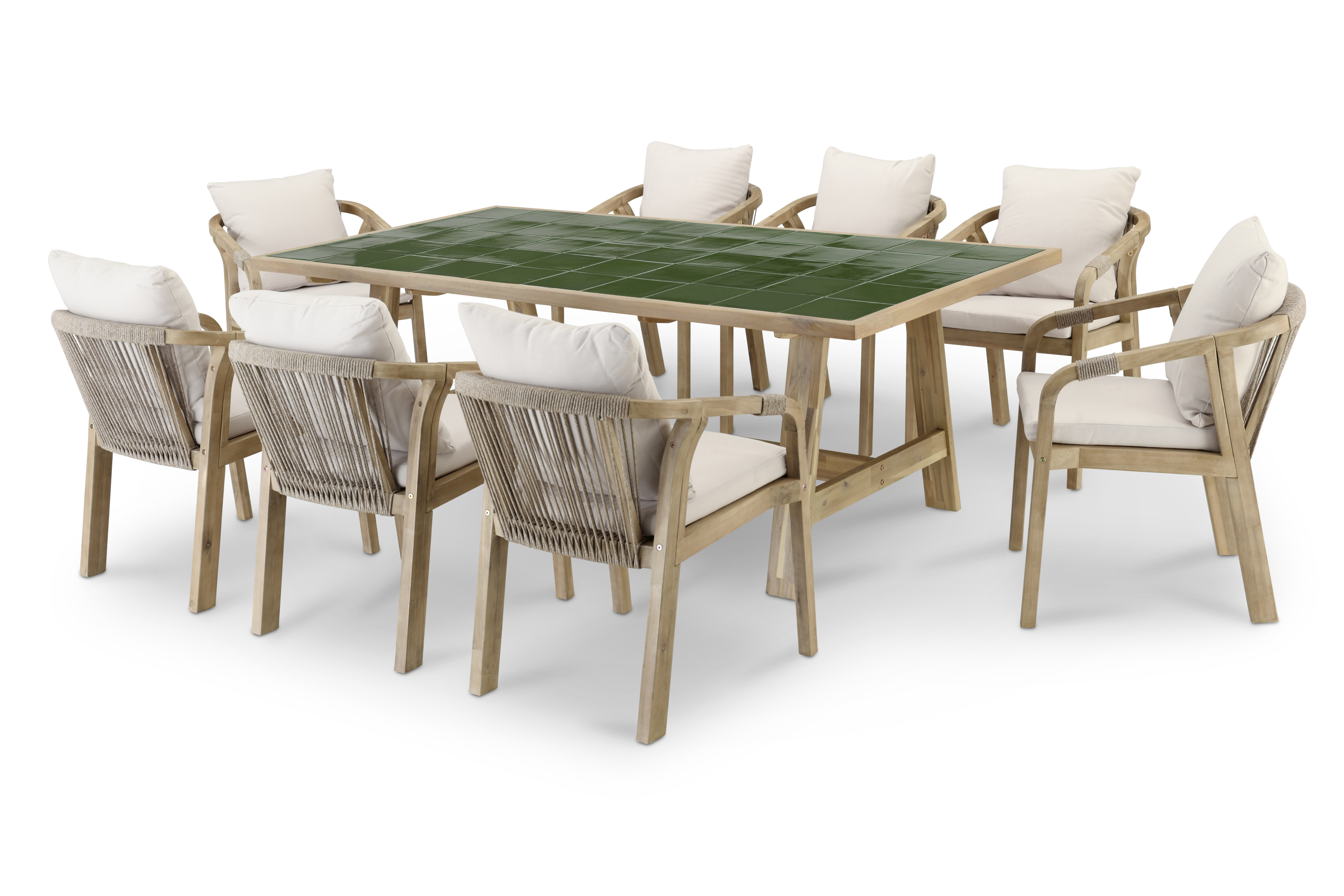 Ensemble de table en bois vert et céramique et 8 chaises