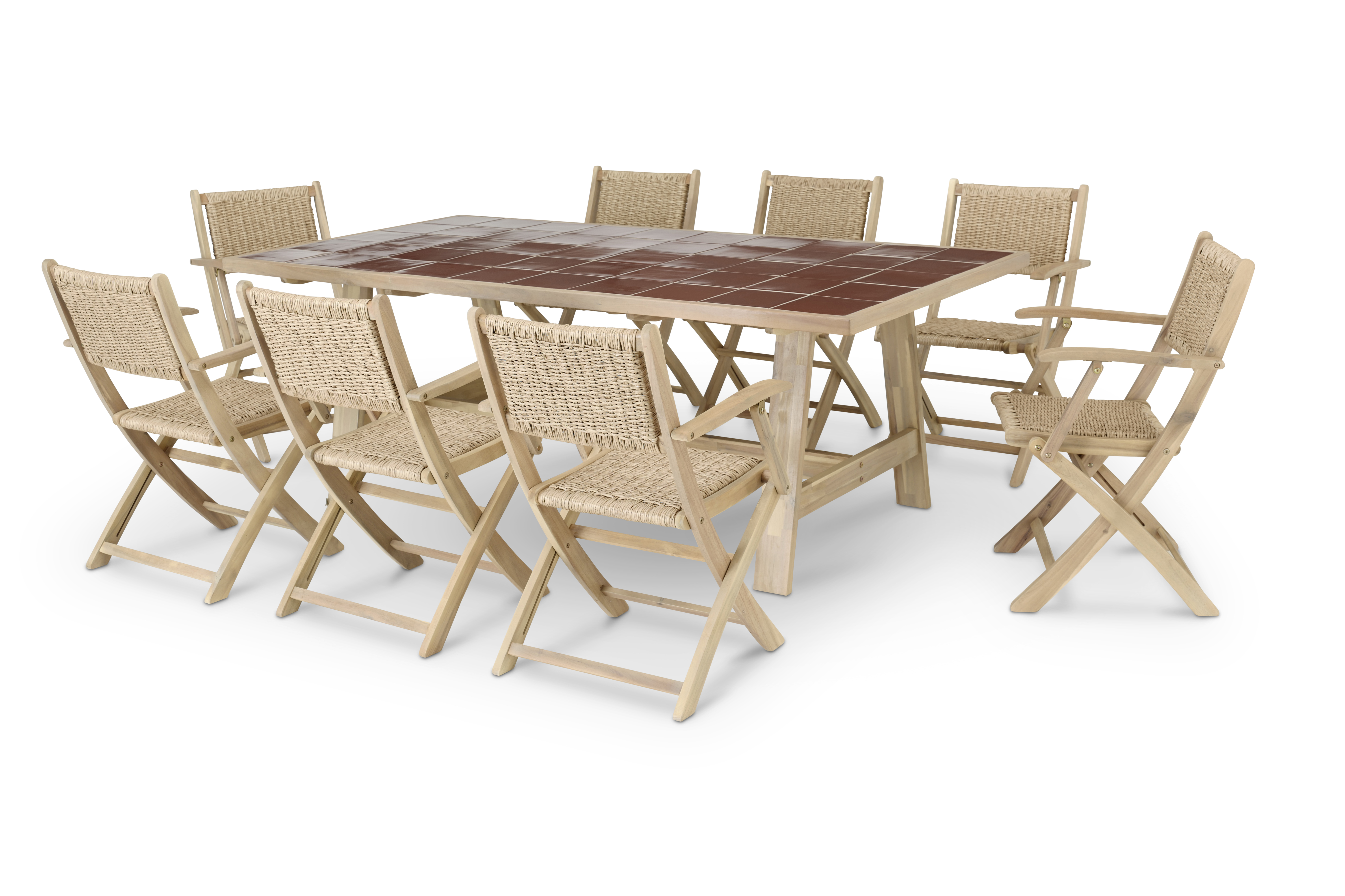 Ensemble table en céramique terre cuite 205x105 et 8 chaises