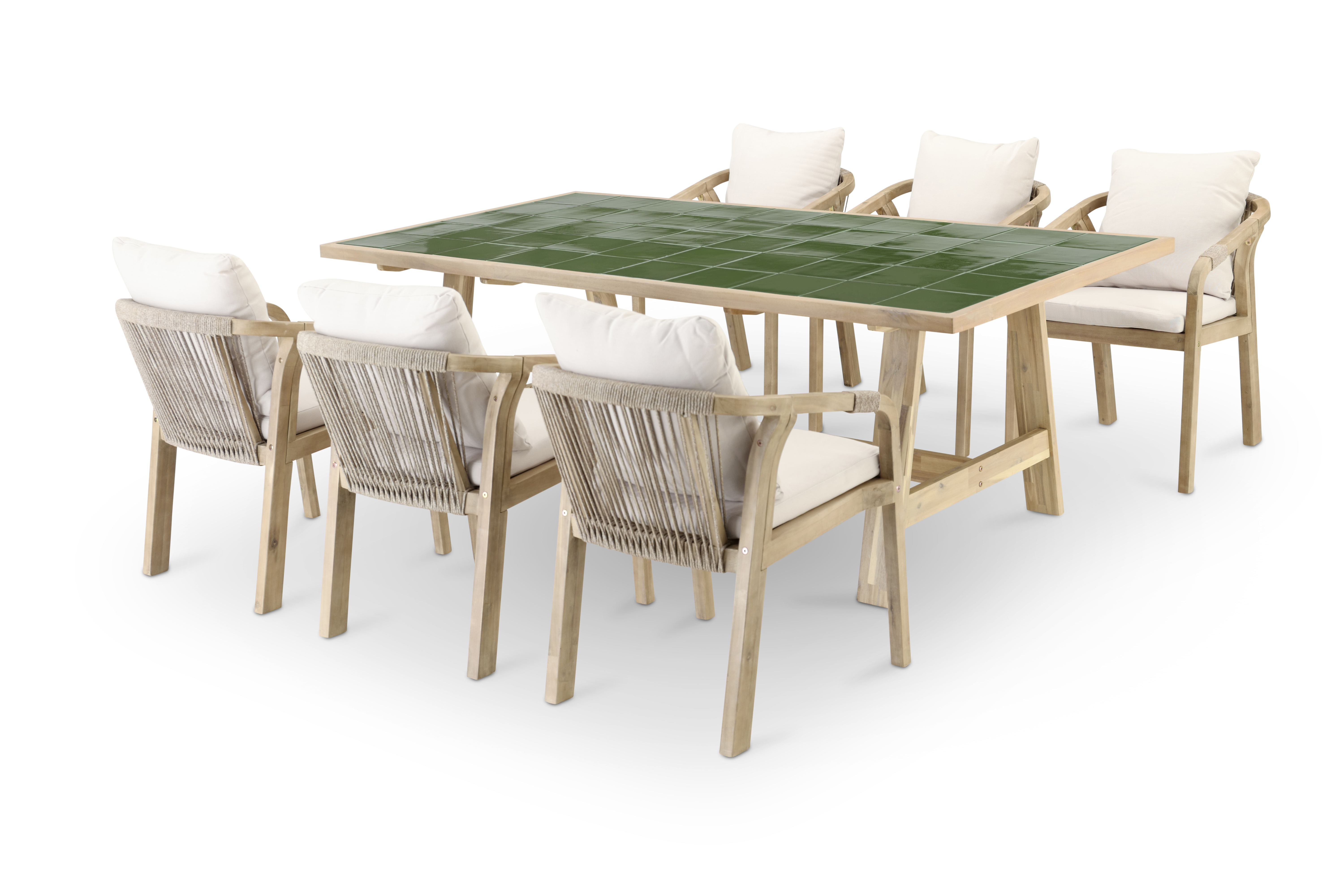 Ensemble de table en bois vert et céramique et 6 chaises