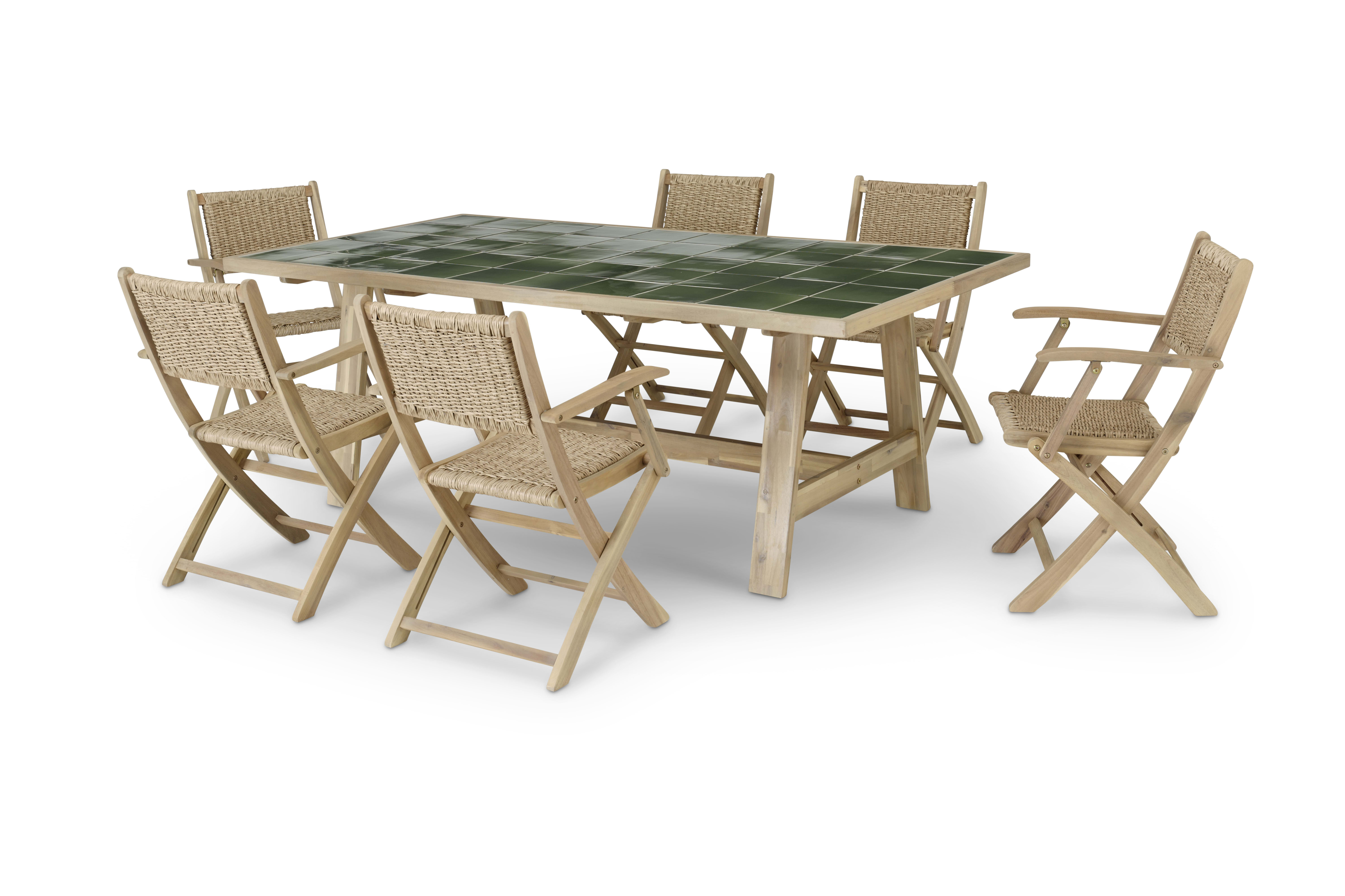 Ensemble table céramique verte 205x105 et 6 chaises