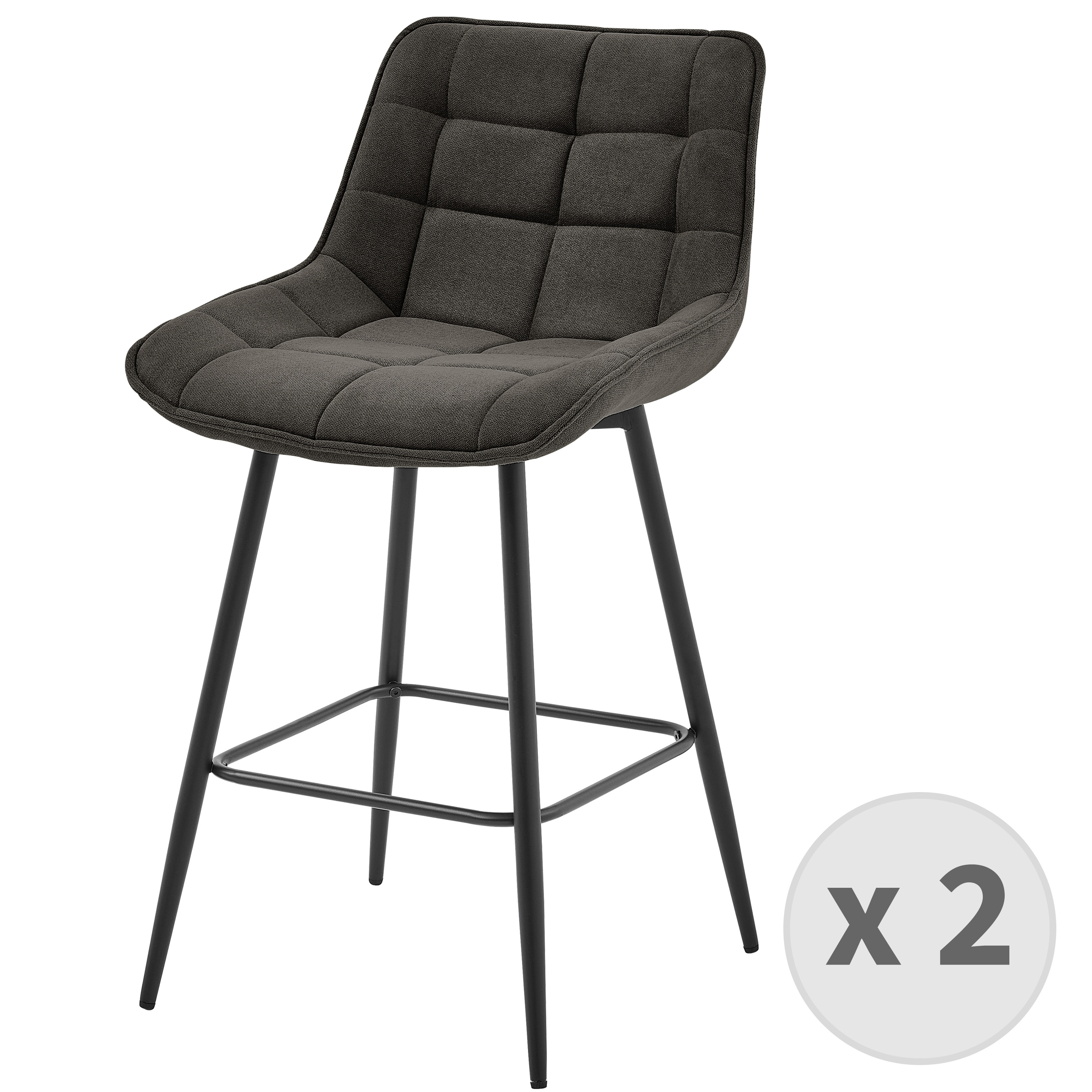fauteuil de bar en tissu gris souris et métal noir (x2)