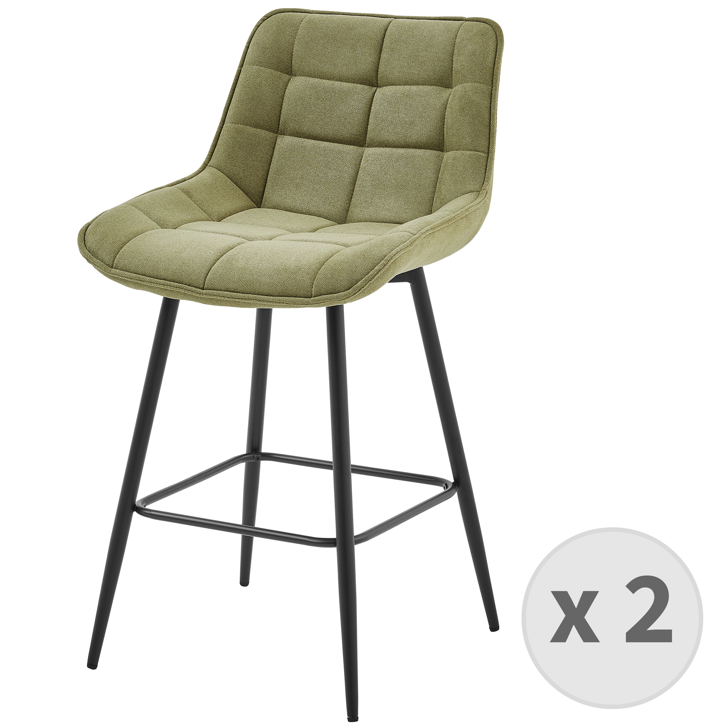 fauteuil de bar en tissu sauge et métal noir (x2)