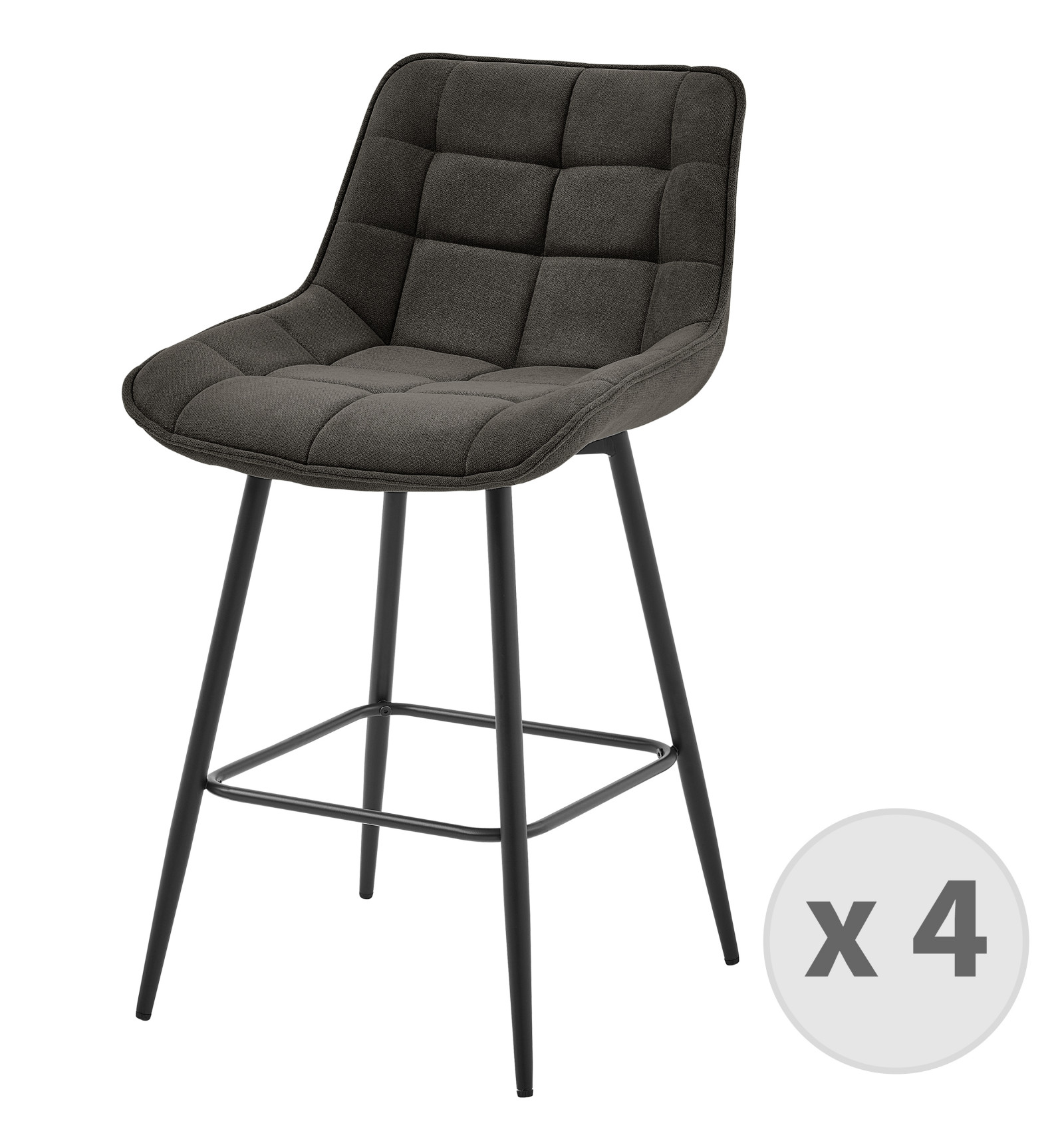 GRANT – Fauteuil de bar en tissu Gris souris et métal noir (x4)