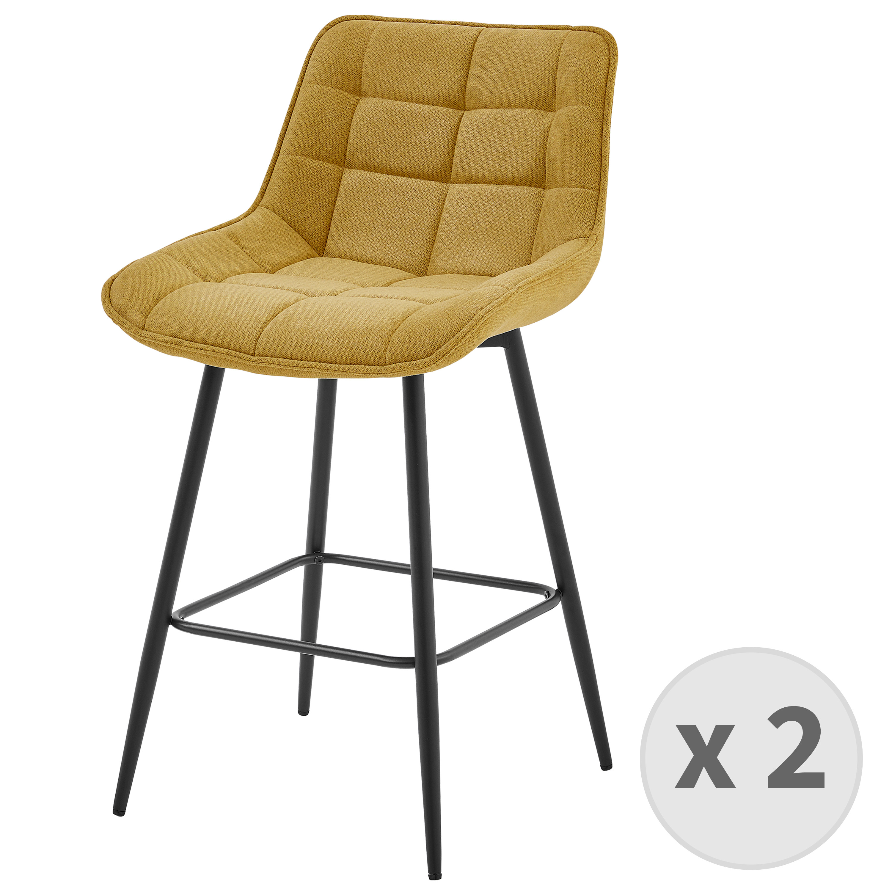 fauteuil de bar en tissu moutarde et métal noir (x2)