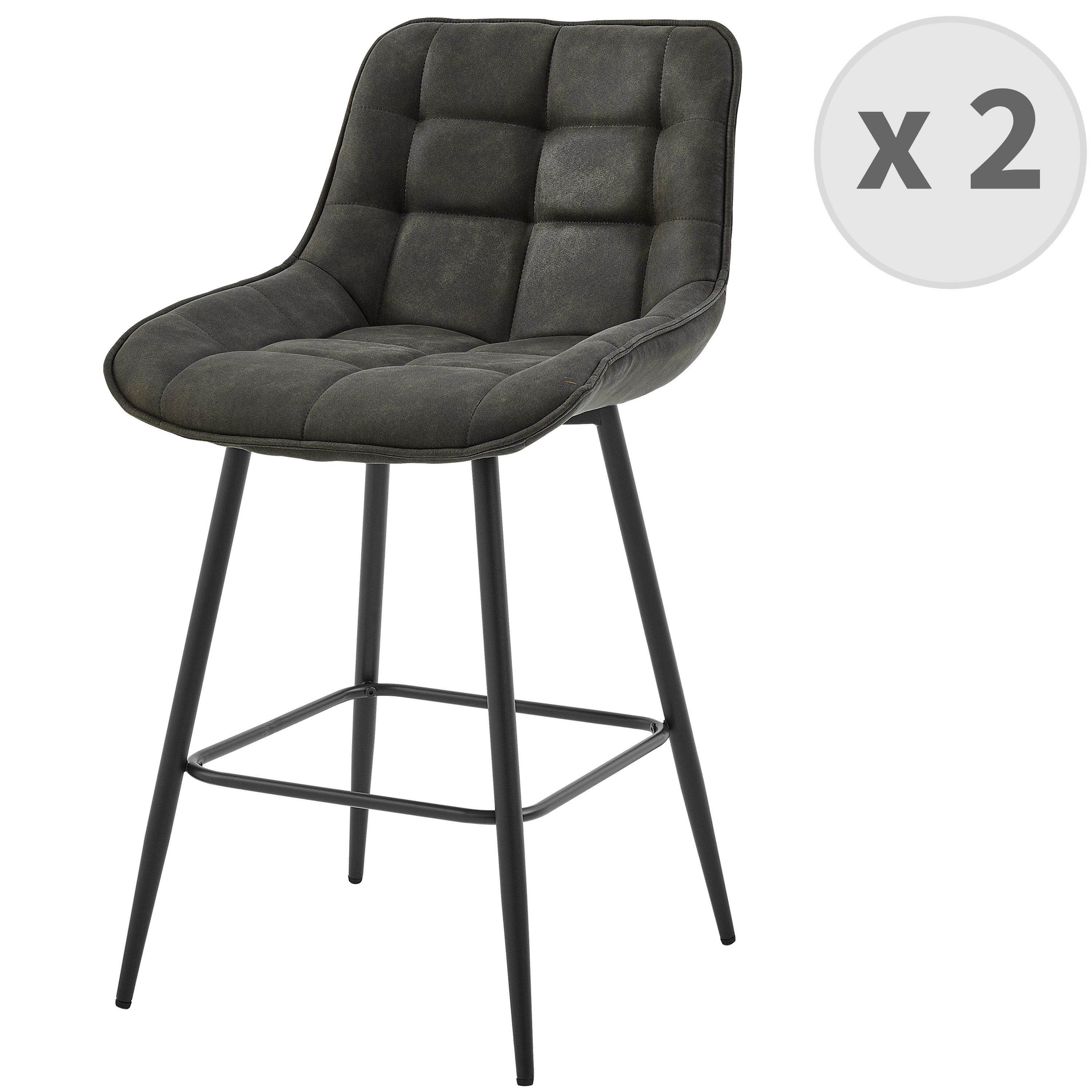 fauteuil de bar vintage en microfibre ebène et métal noir (x2)