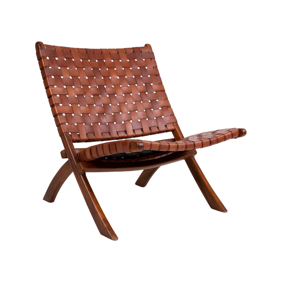 fauteuil lounge en cuir tressé marron
