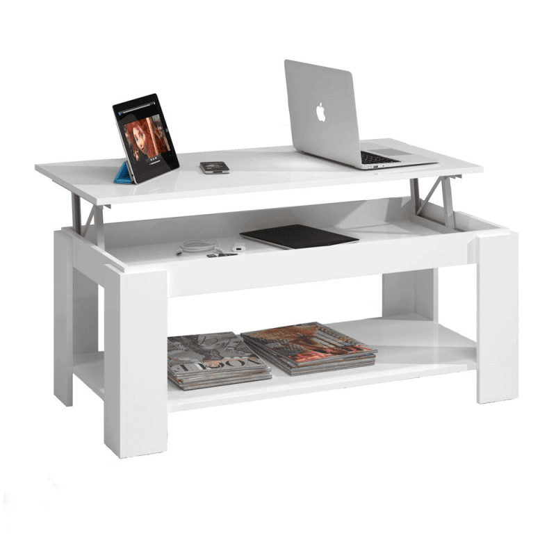 Table basse à plateau relevable – L102 x H43 cm – Blanc