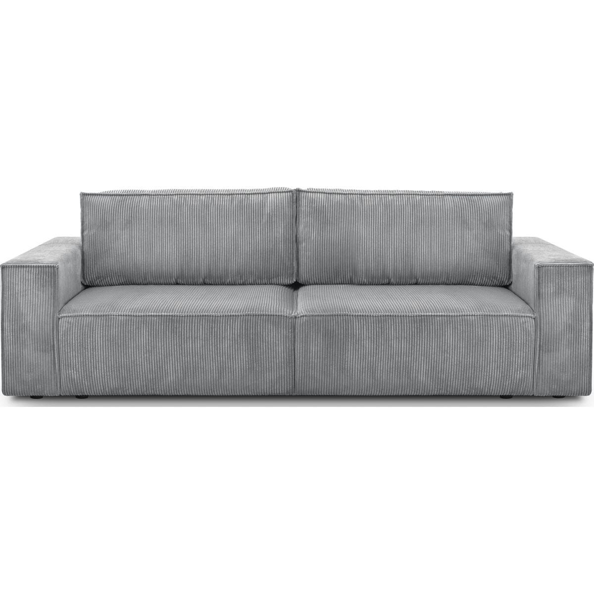 Canapé 3 places convertible + coffre en velours côtelé gris clair