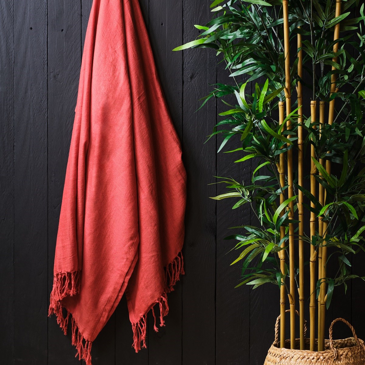 serviette fouta en coton rouge 190x100