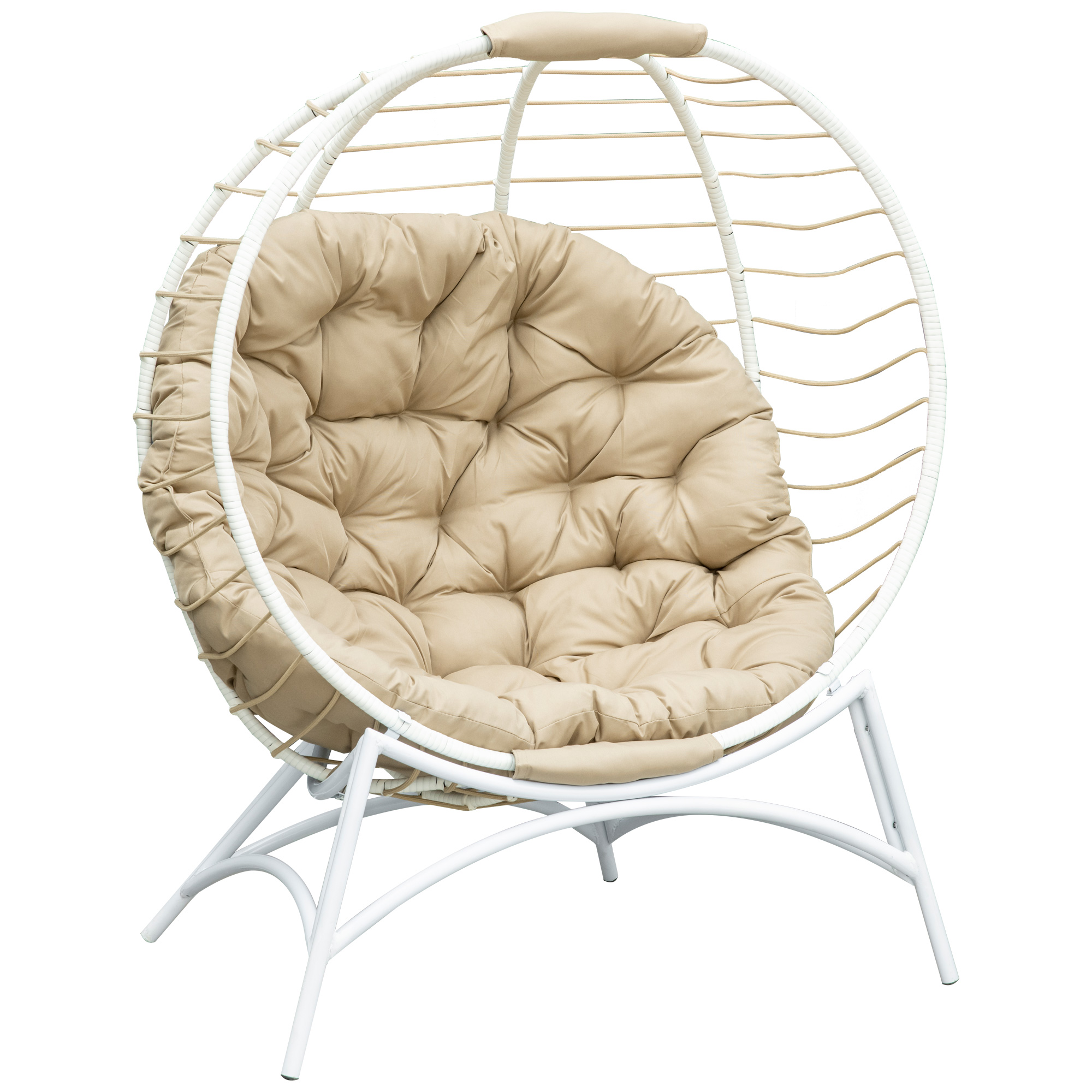 Fauteuil cocon oeuf sur pied pliable coussin inclus résine blanc beige