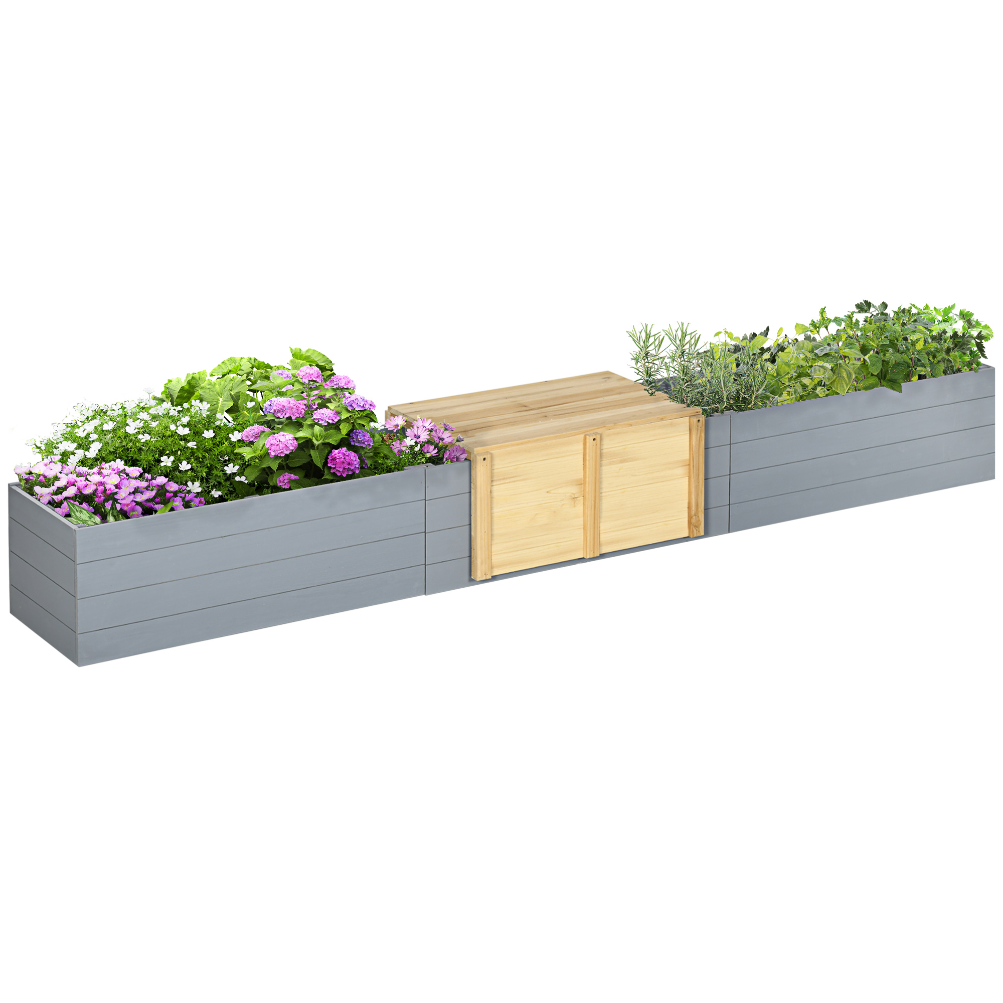 Banc de jardin jardinière 2 en 1 - banc amovible sapin pré-huilé gris