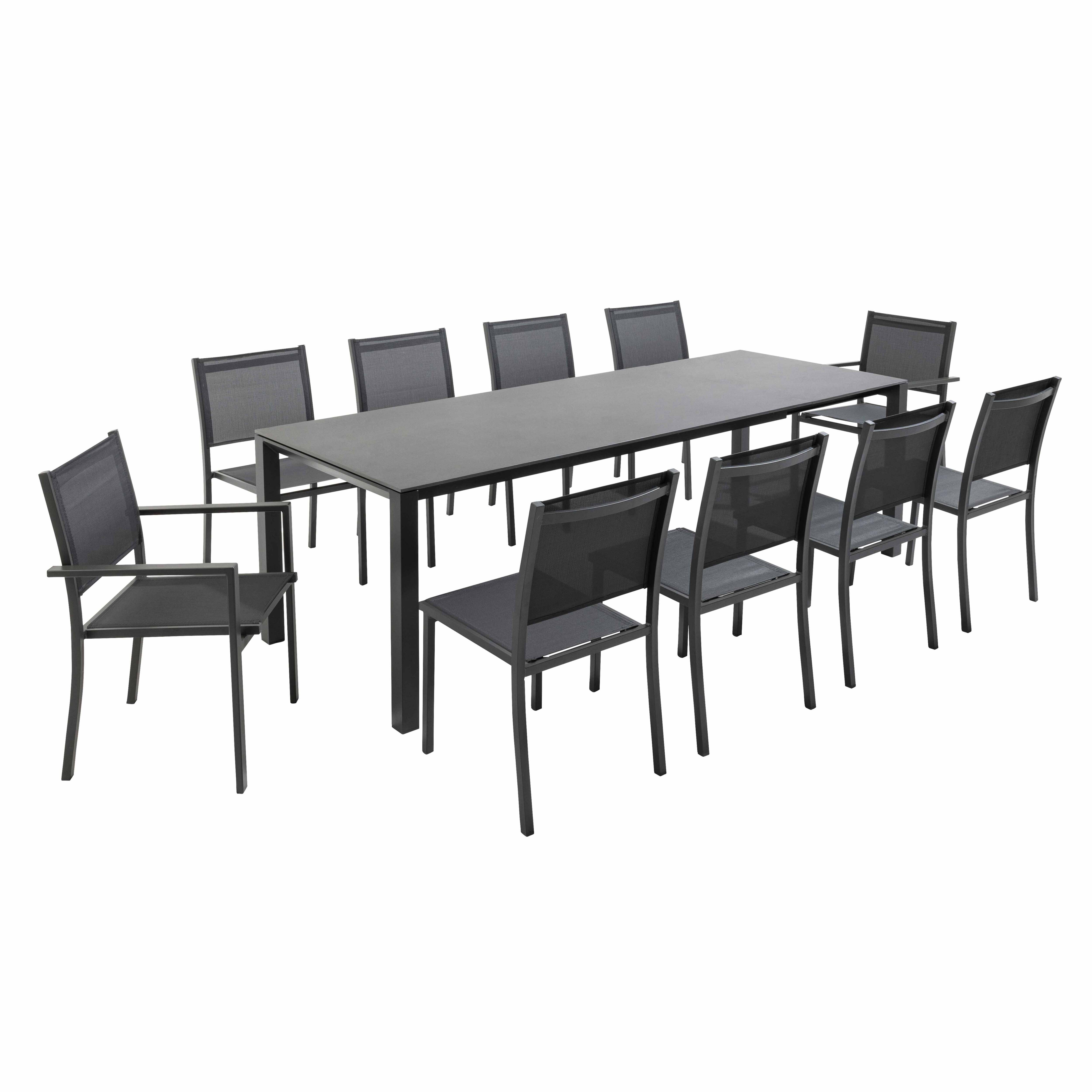 Ensemble table de jardin extensible aluminium et pierre et 10 assises