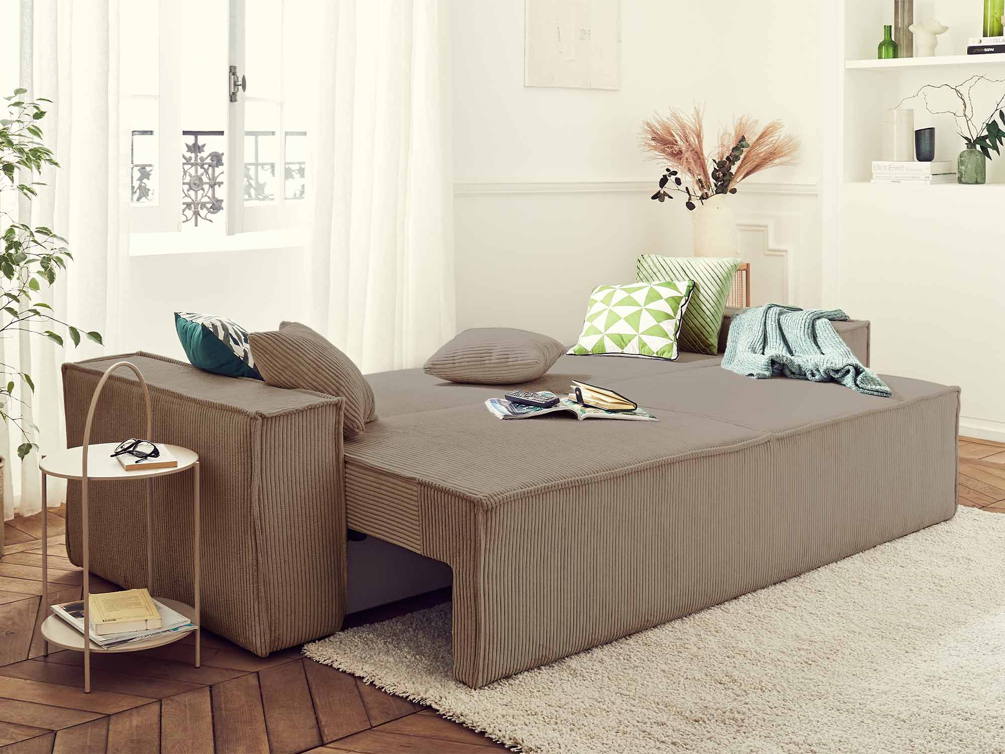 dellia - Canapé convertible velours côtelé beige - Vue supplémentaire 2