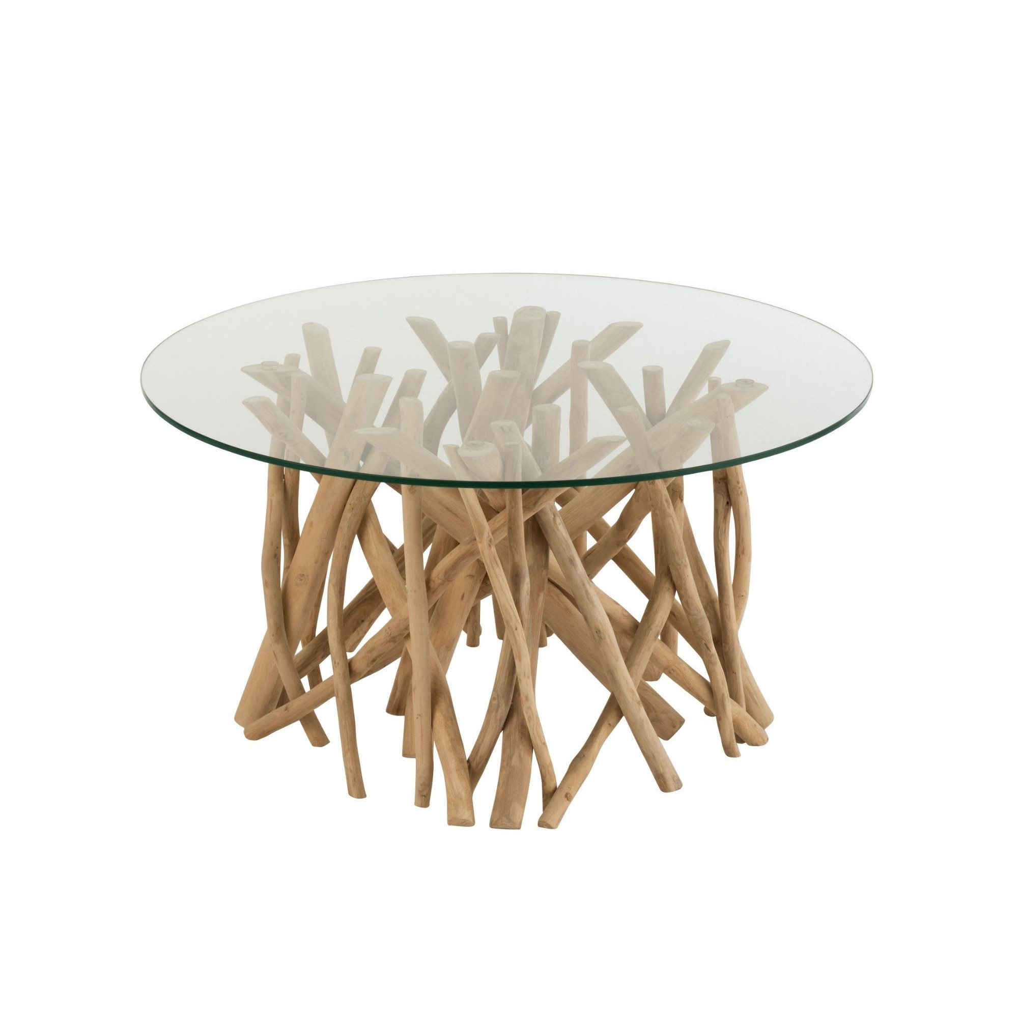 Table basse de salon ronde en teck et verre D80