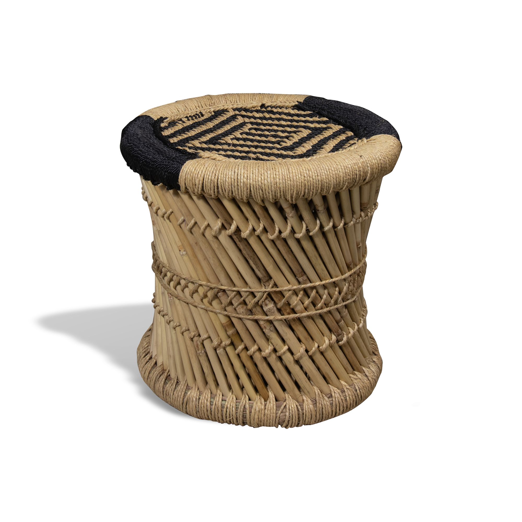 Meuble d’appoint en bambou tressé naturel et noir