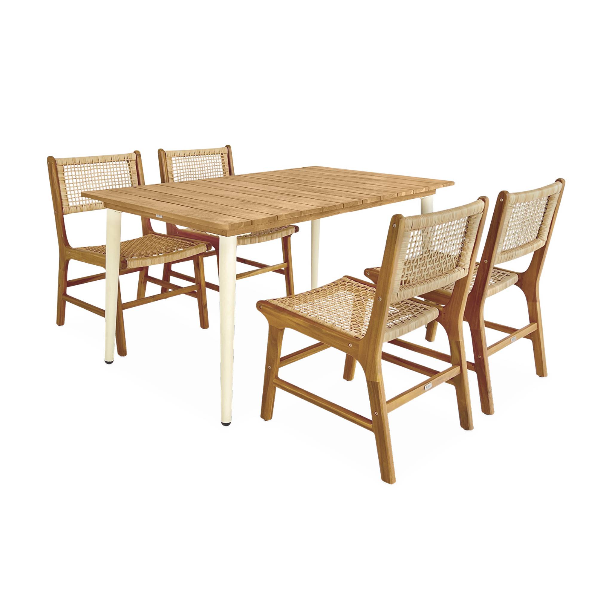 Table de jardin ivoire, 150cm + 4 chaises