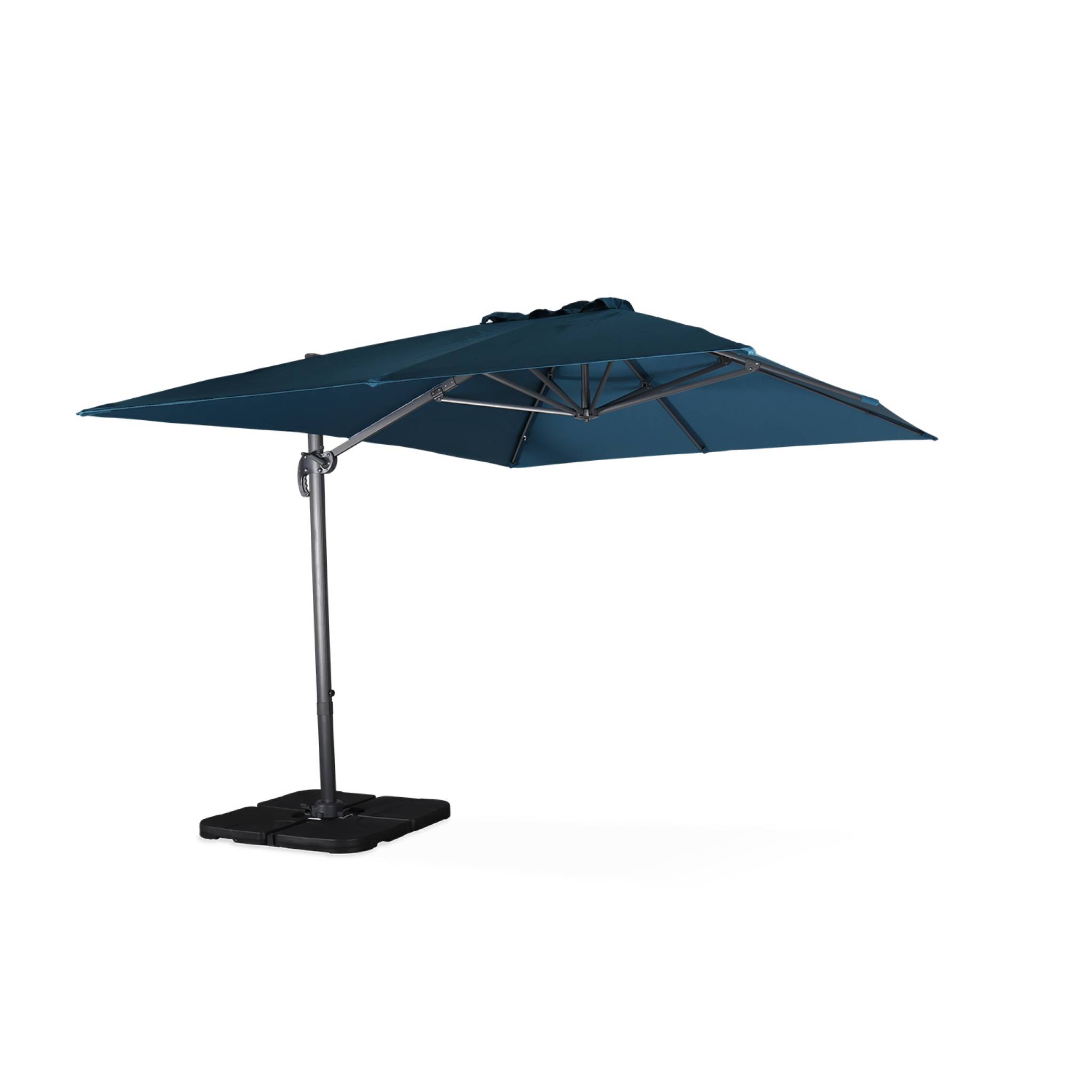 Parasol déporté bleu canard 3x4m + dalles