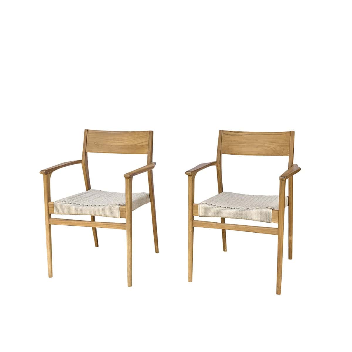 Fauteuil de jardin en teck massif et cordage beige (lot de 2)