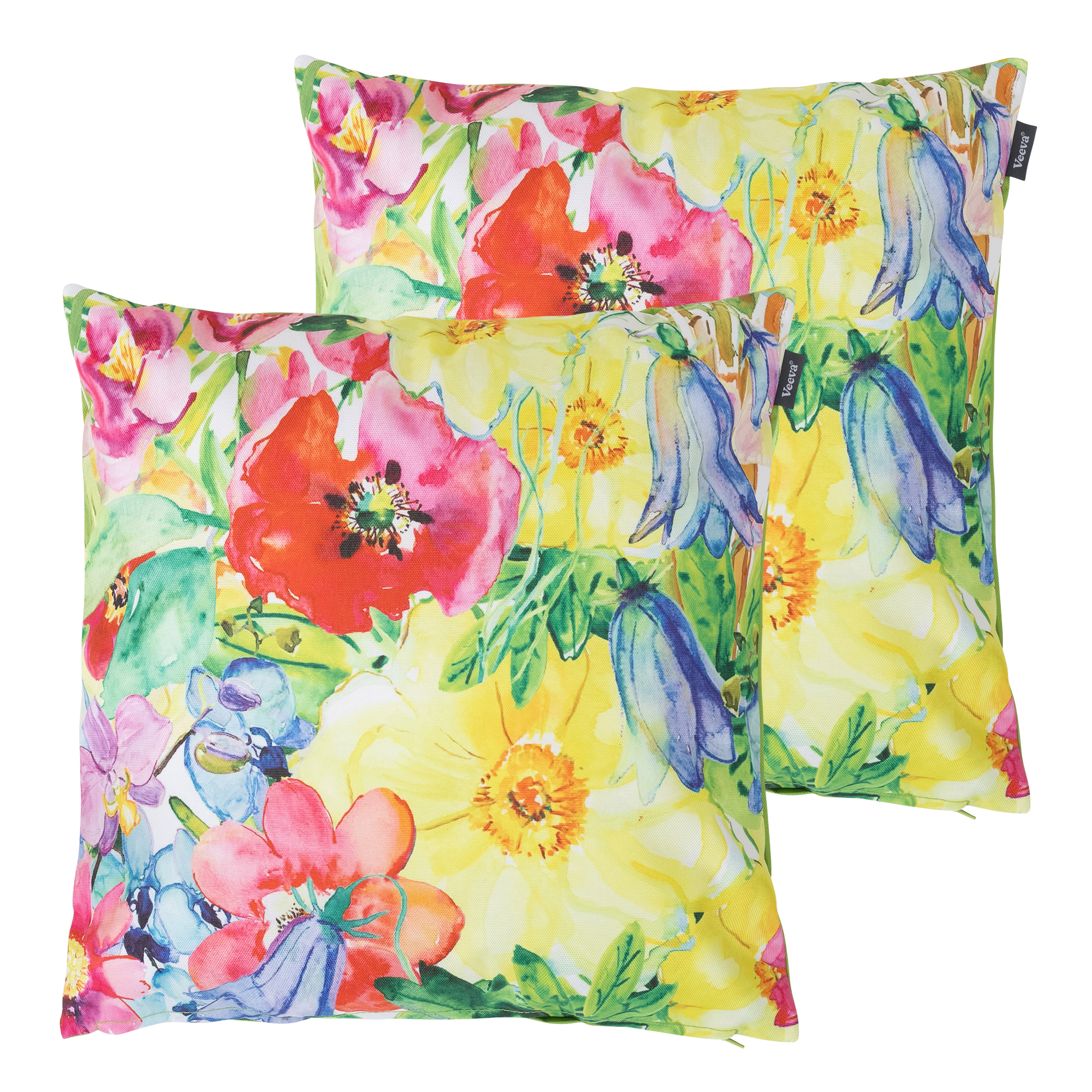 Lot de 2 coussins d'extérieur fleurs vertes 43x43