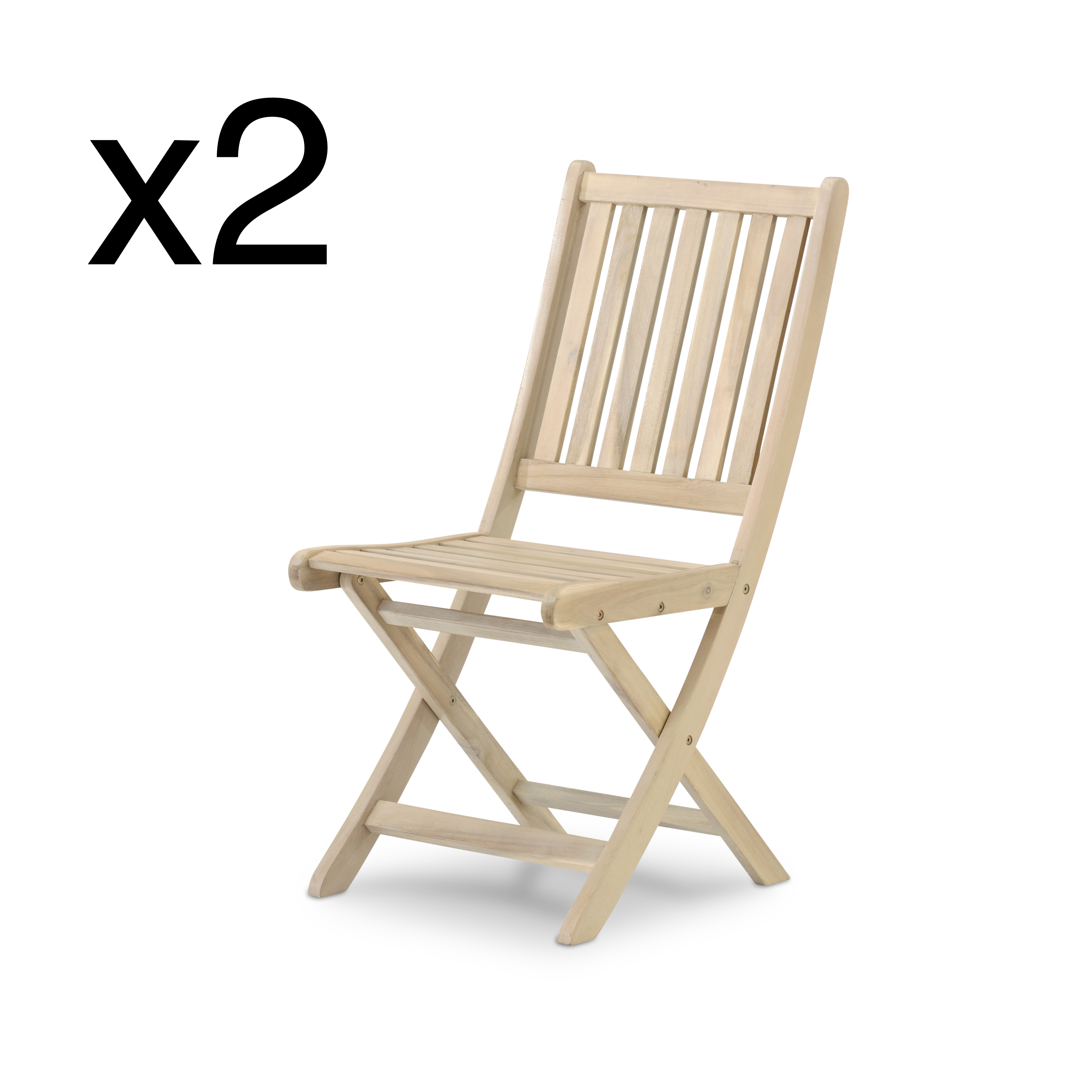 Pack de 2 chaises de jardin pliantes sans bras en couleur bois clair