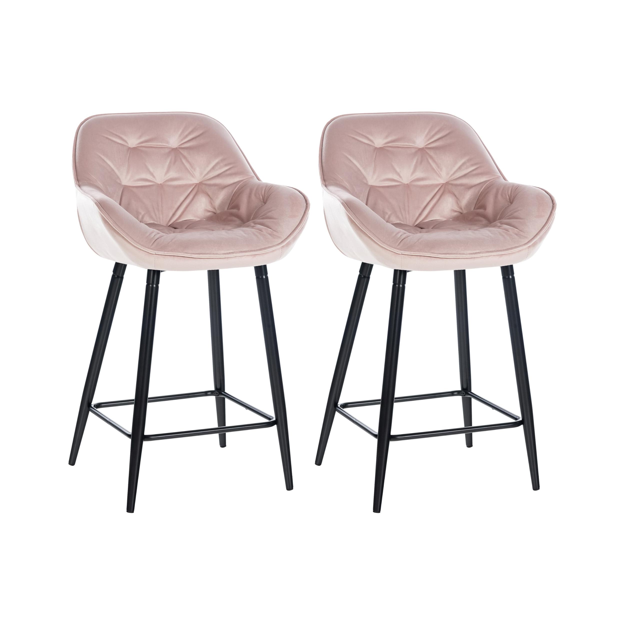 Lot de 2 Tabourets de bar Avec accoudoirs velours Rose