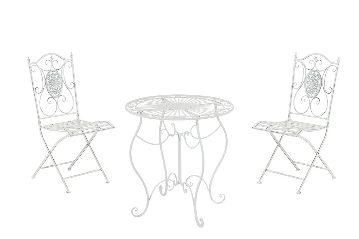 ensemble table et chaises de jardin en métal blanc antique