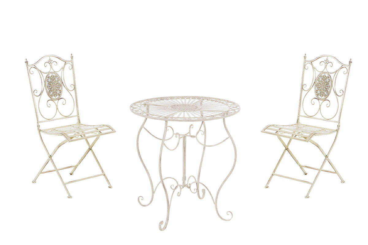 Ensemble table et chaises de jardin en métal Crème antique