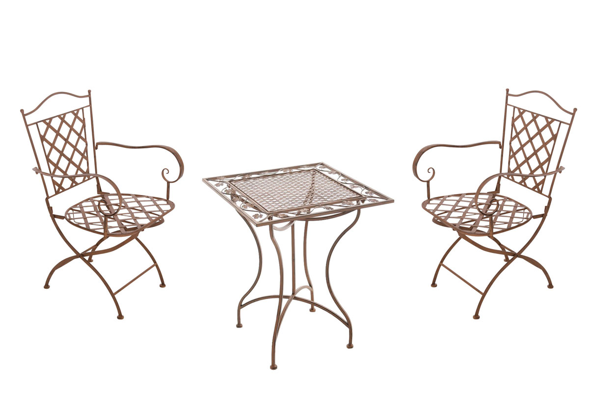 Ensemble table et chaises de jardin en métal Marron antique