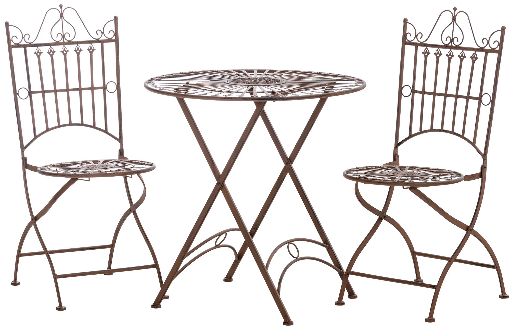 ensemble table et chaises de jardin en métal marron antique