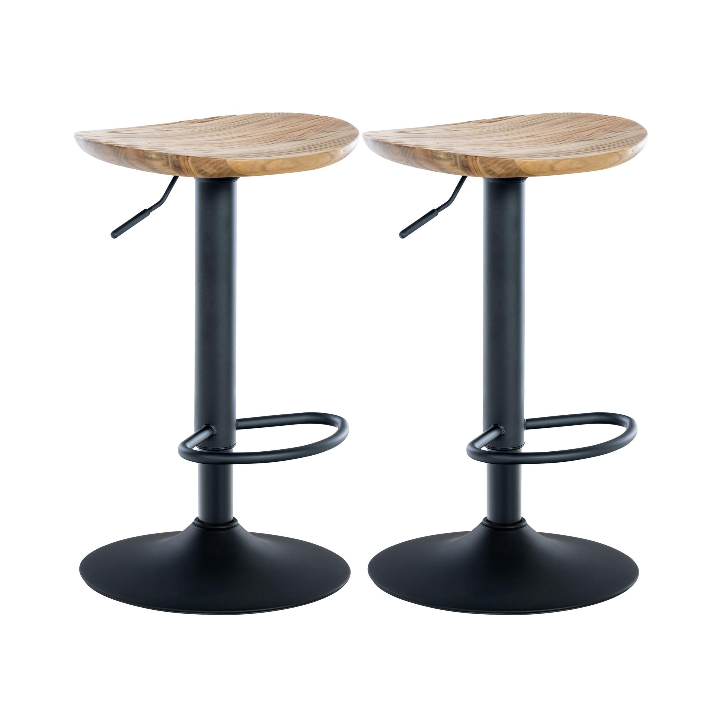 Lot de 2 tabourets de bar ajustables pivotants bois Nature