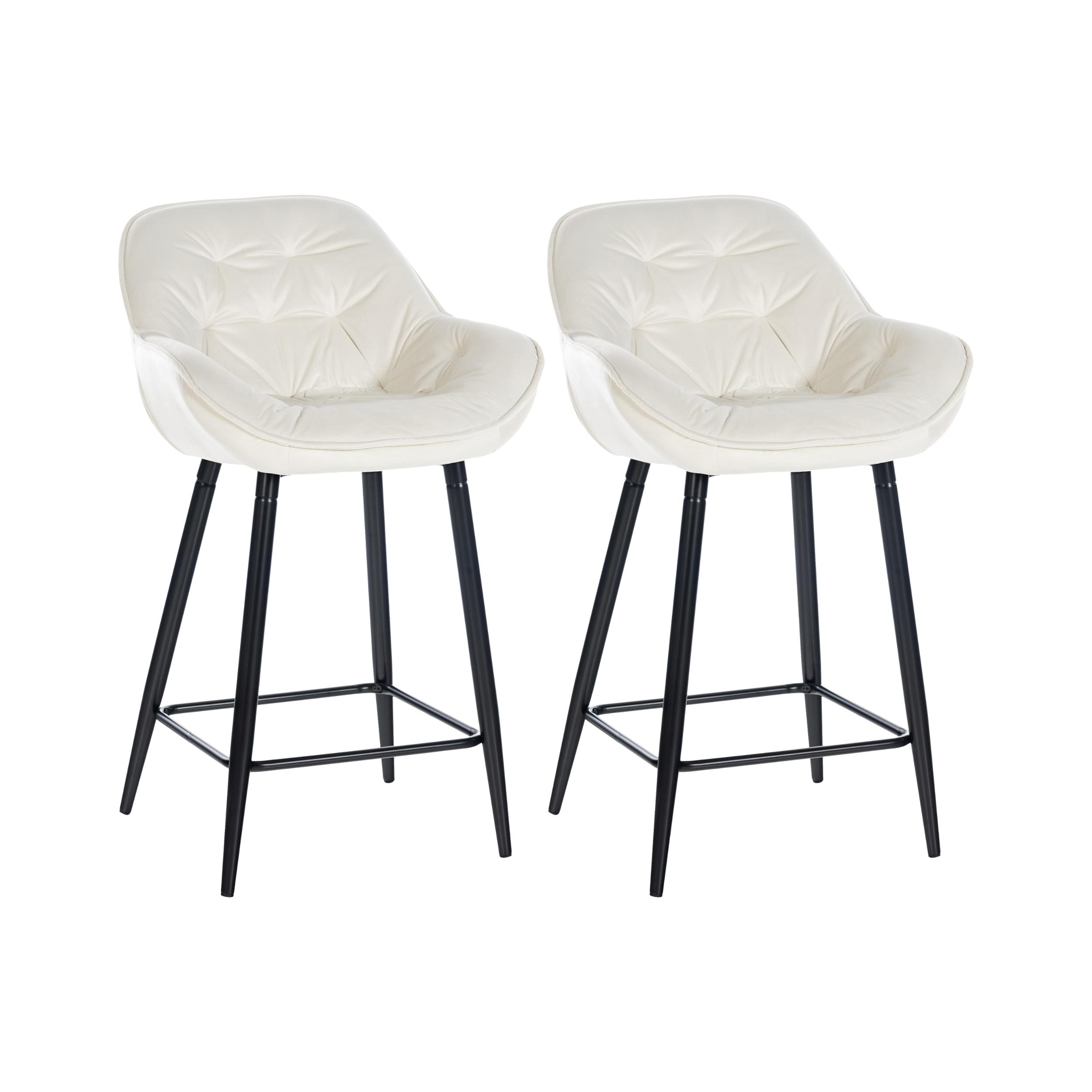 Lot de 2 Tabourets de bar Avec accoudoirs velours Crème