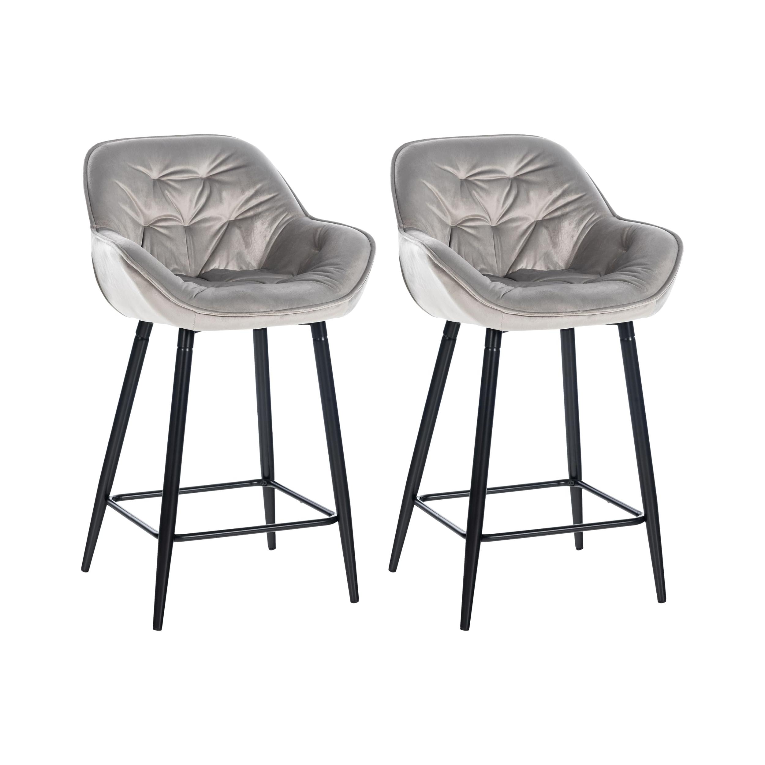 Lot de 2 Tabourets de bar Avec accoudoirs velours Gris