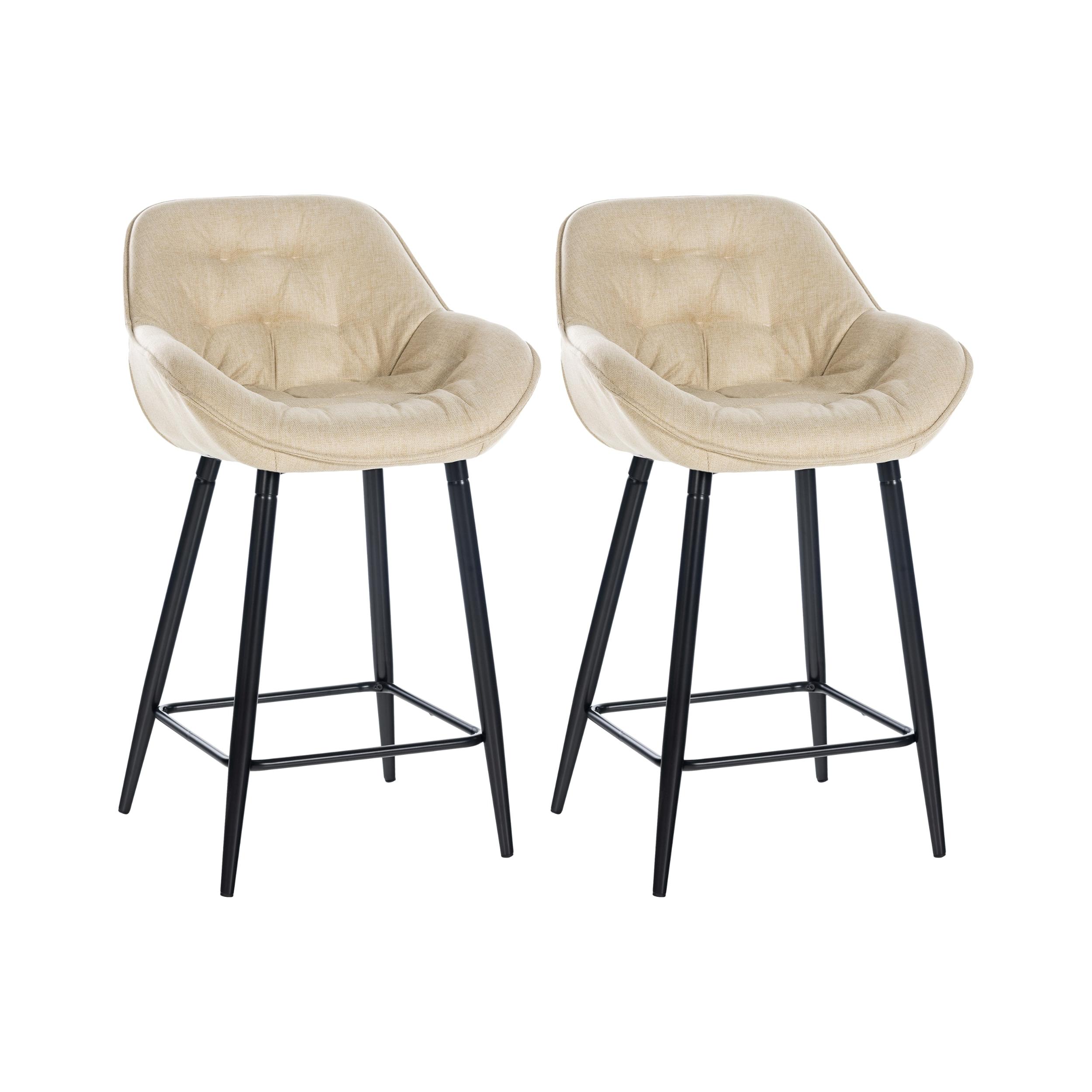 Lot de 2 Tabourets de bar Avec accoudoirs tissu Crème