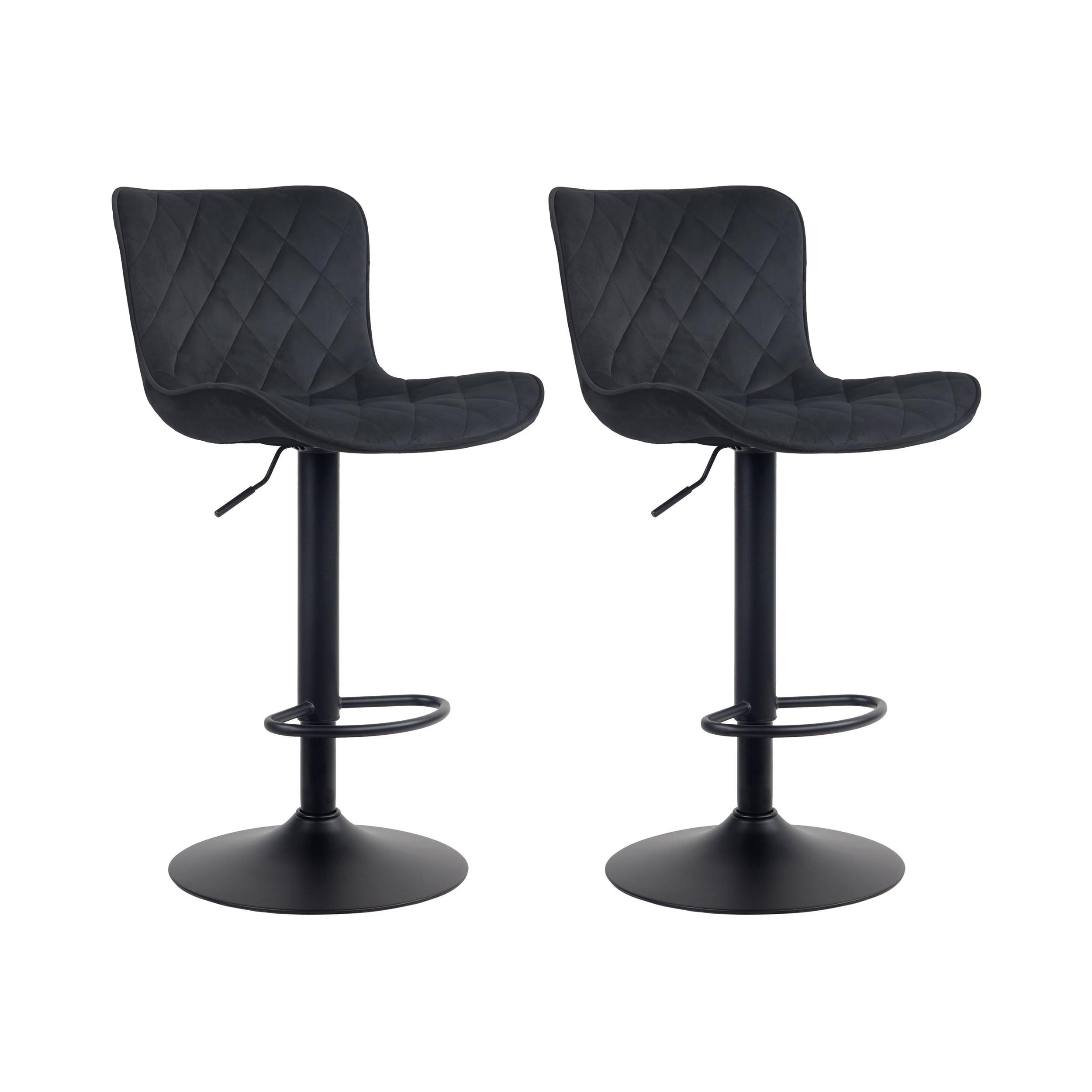 Lot de 2 tabourets de bar ajustables pivotants velours Noir