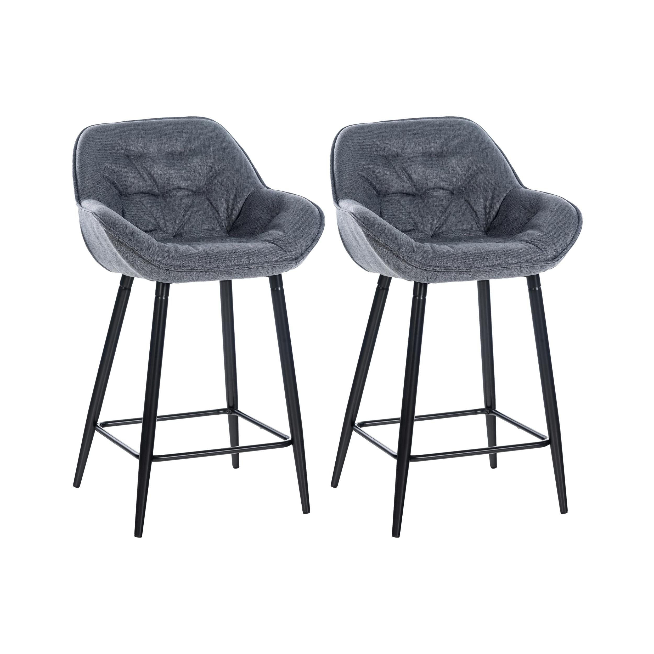 Lot de 2 Tabourets de bar Avec accoudoirs tissu Gris
