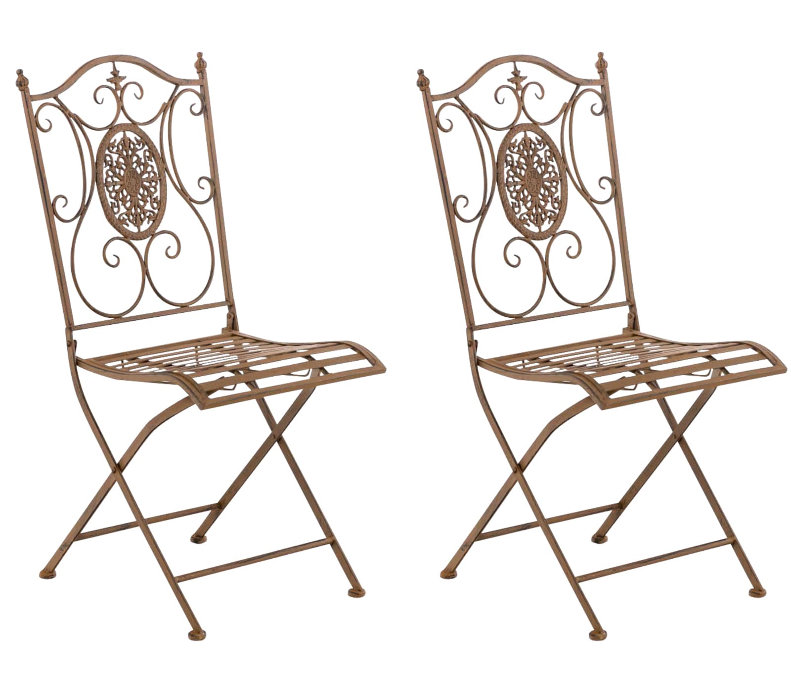 lot de 2 chaises de jardin pliables en métal marron antique