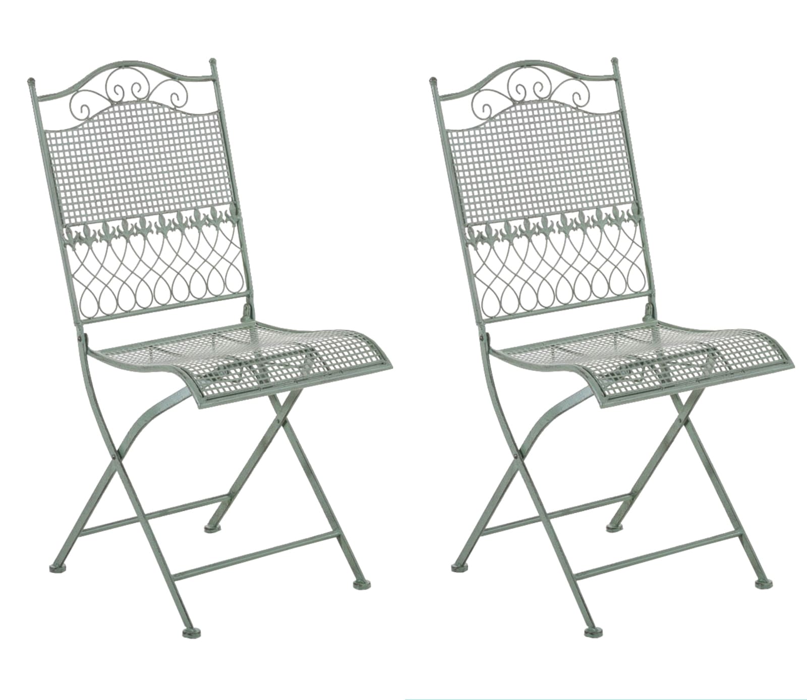 lot de 2 chaises de jardin pliables en métal vert antique