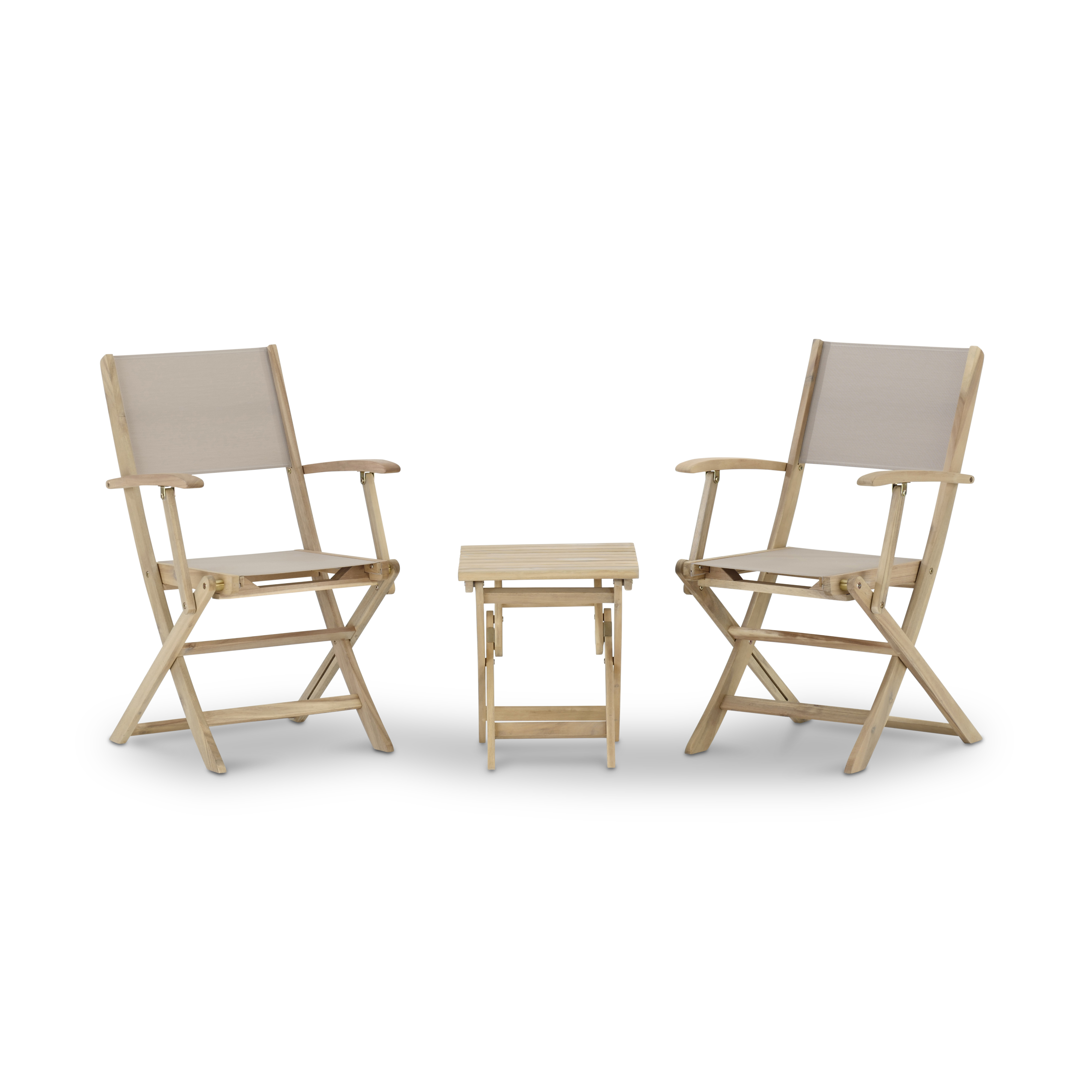 Set balcon table basse 40x40x45cm + 2 chaises beige textilene