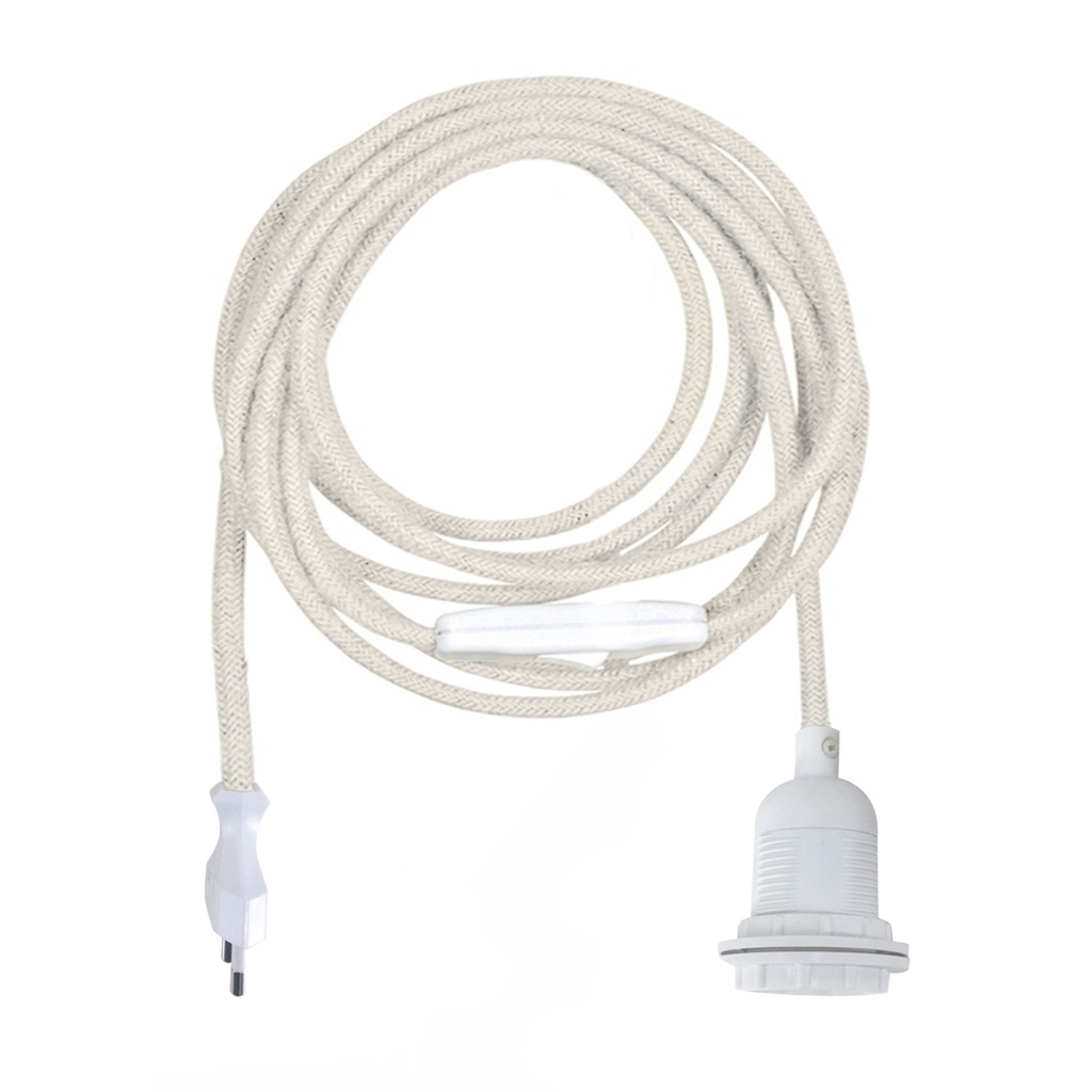 suspension douille blanche cable coton l400cm