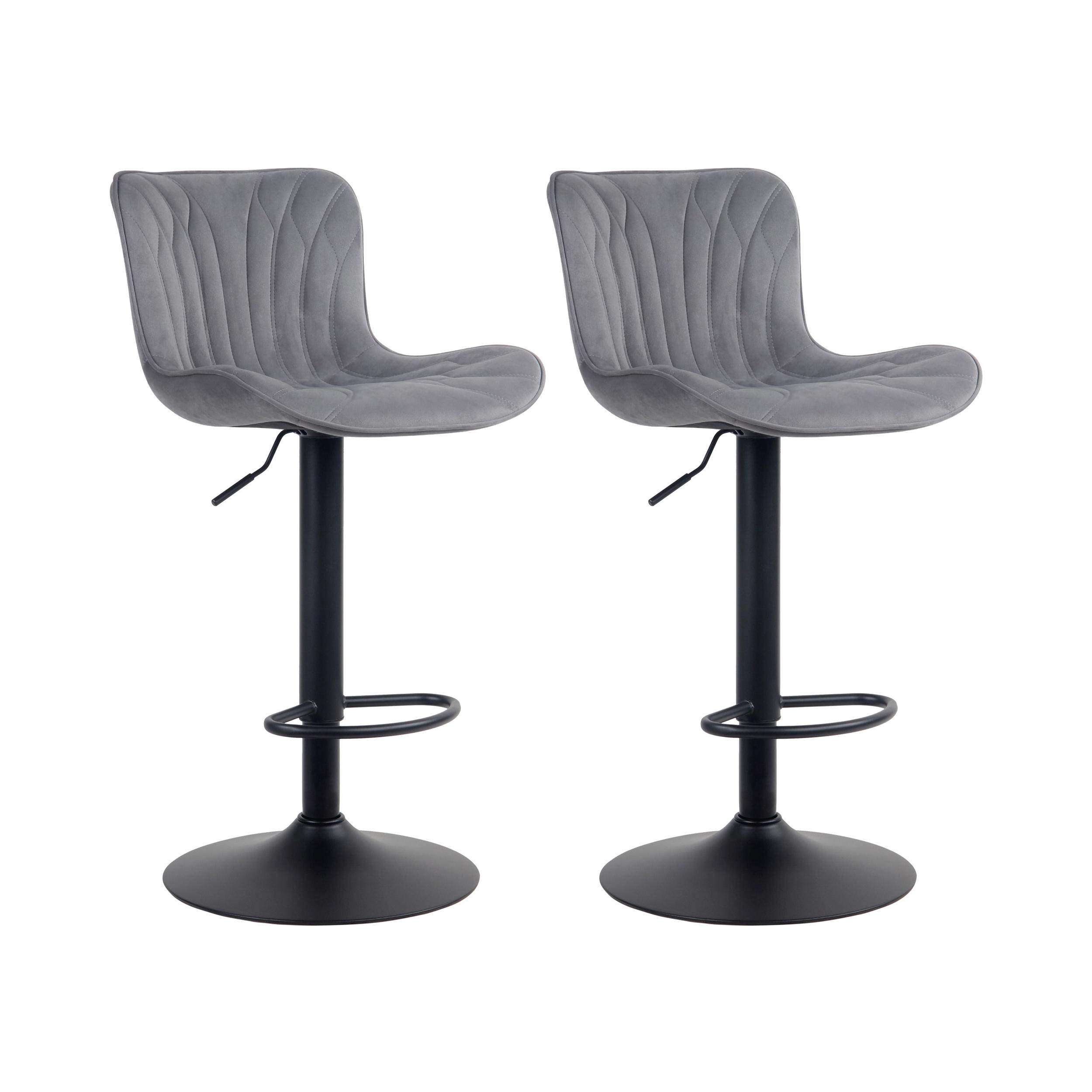 Lot de 2 tabourets de bar ajustables en velours Gris foncé
