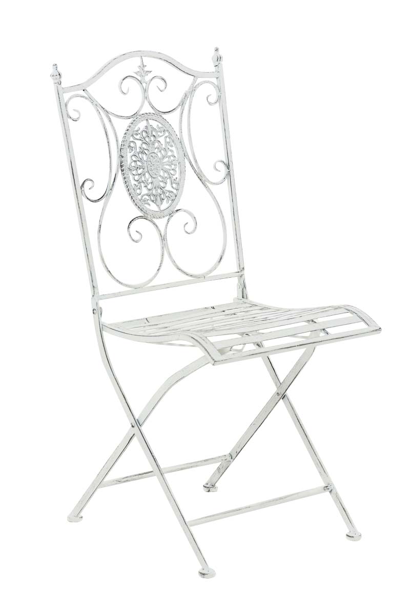 chaise de jardin pliable en métal blanc antique