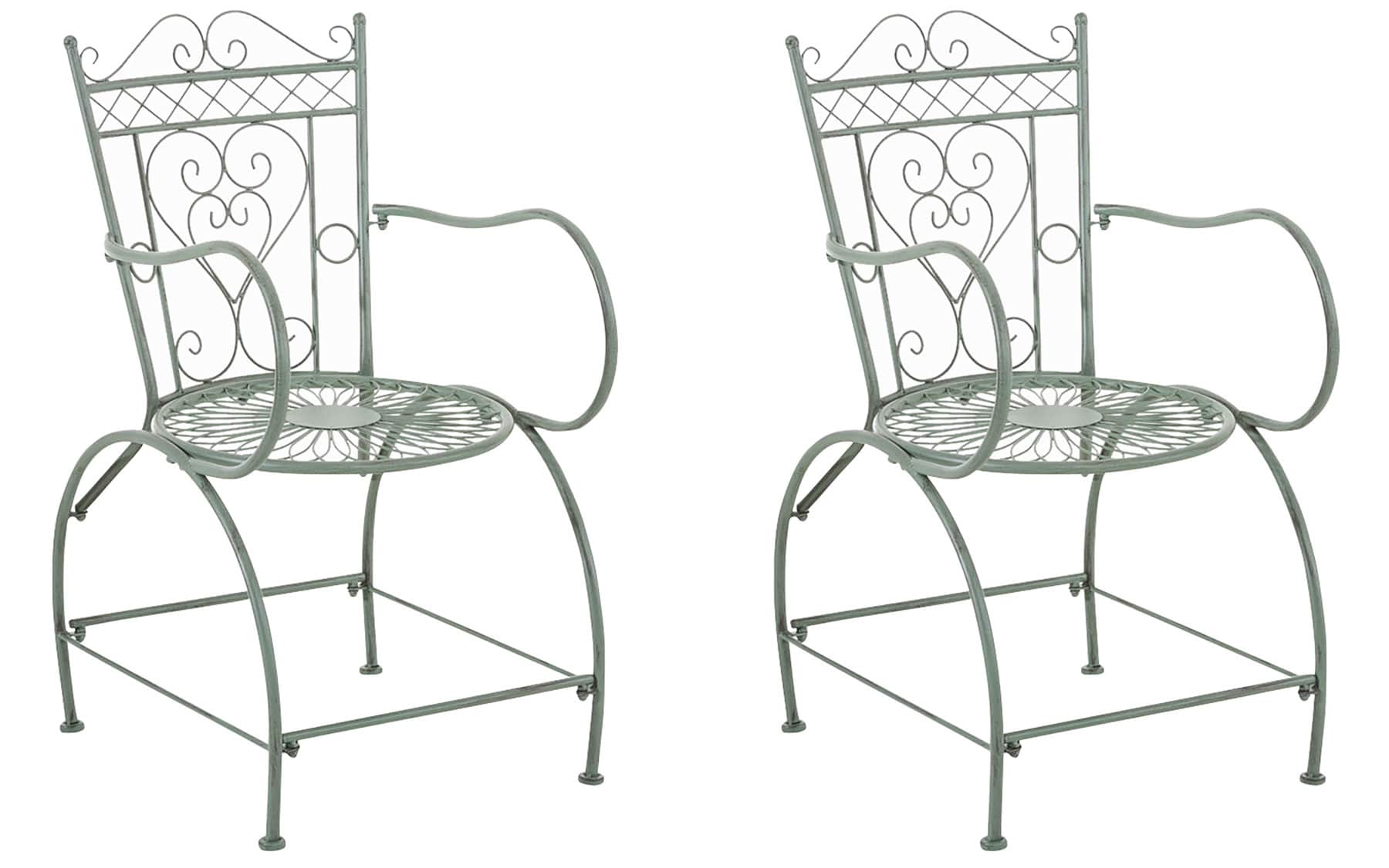 lot de 2 chaises de jardin en métal vert antique