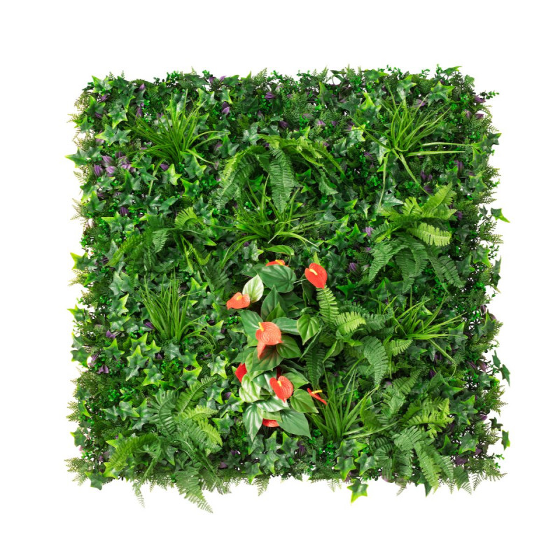 Mur végétal articifiel Tropical (fleurs anthurium) en PVC - 1m2