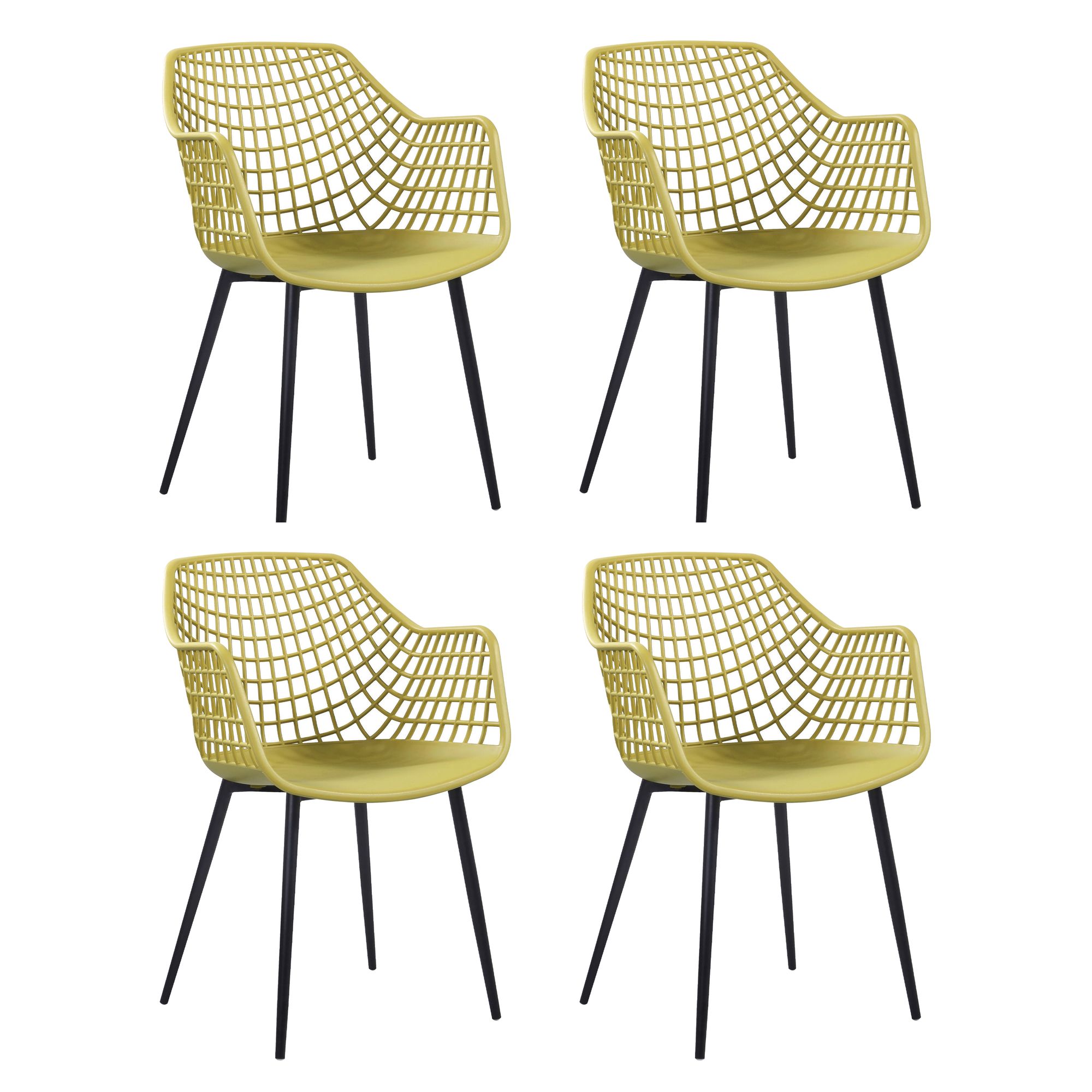 Lot de 4 fauteuils de table extérieur en polypropylène jaune