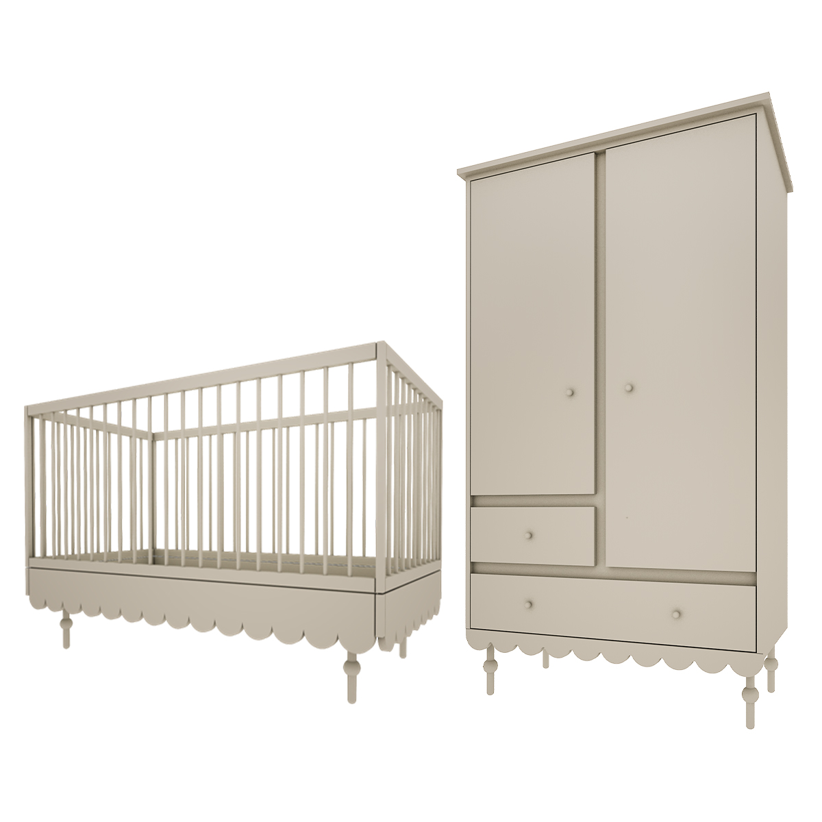 Chambre bébé : Duo - Lit évolutif 70x140 armoire 2 portes olive